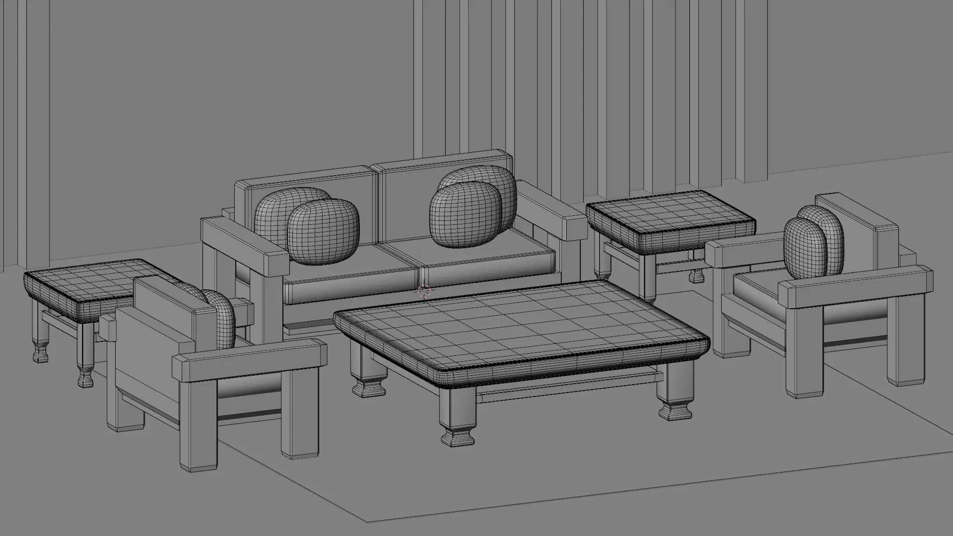 Modern Sofa and Table Set Chinese Style Low-poly 3D model_3