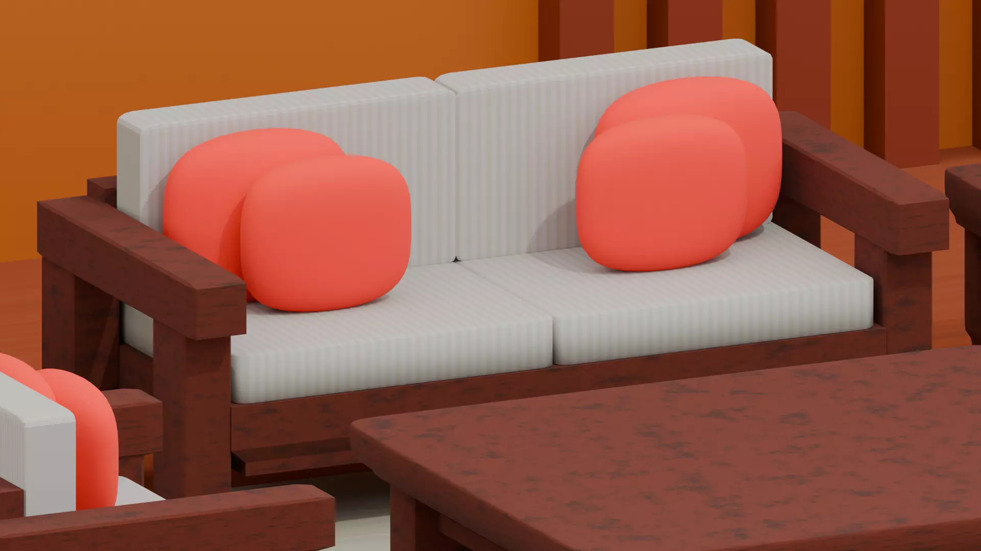 Modern Sofa and Table Set Chinese Style Low-poly 3D model_5