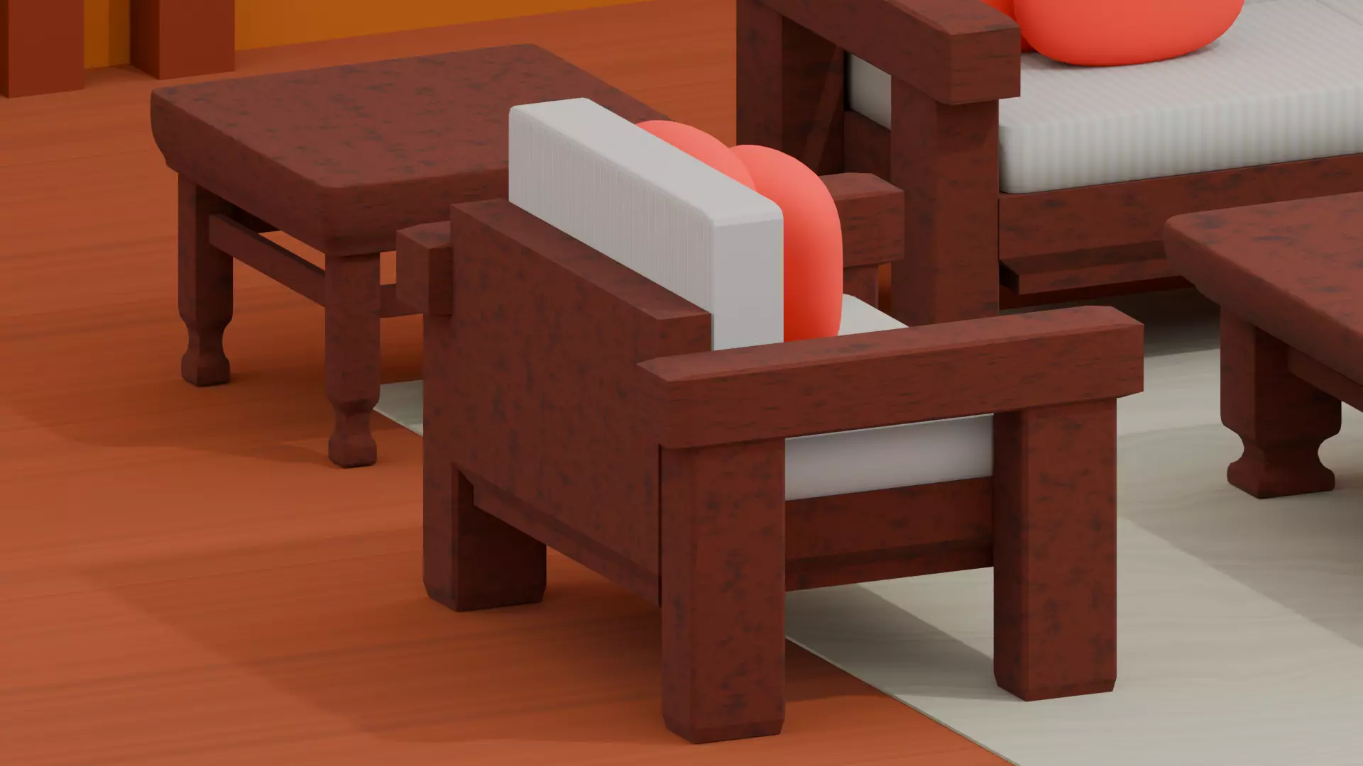 Modern Sofa and Table Set Chinese Style Low-poly 3D model_4