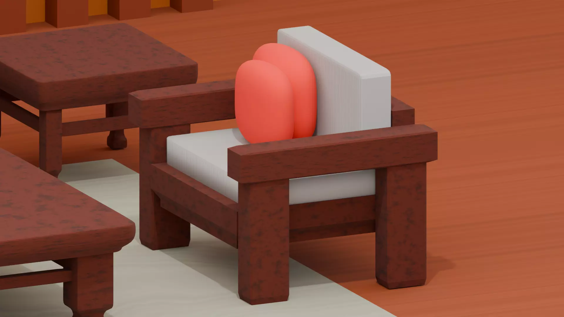 Modern Sofa and Table Set Chinese Style Low-poly 3D model_8