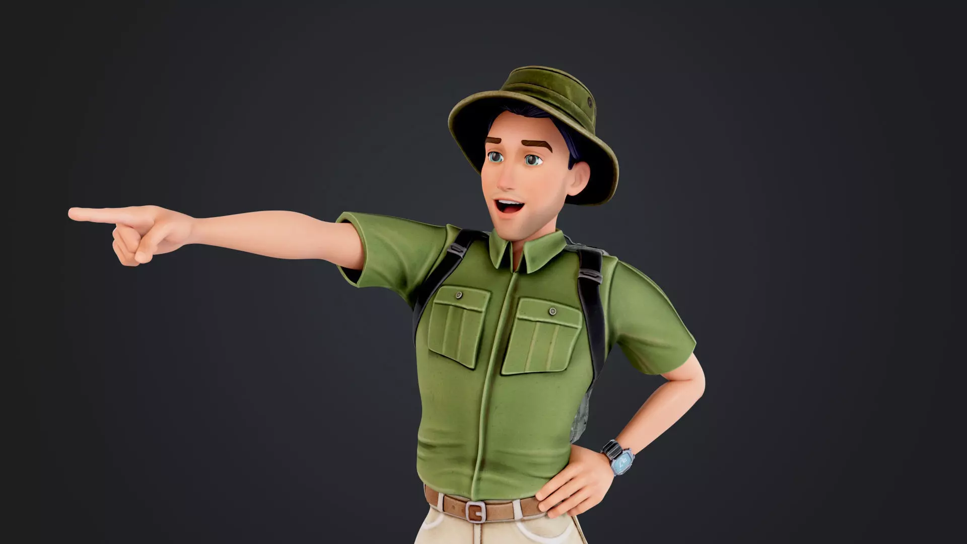 Explorer Cartoon Character Low-poly 3D model_19