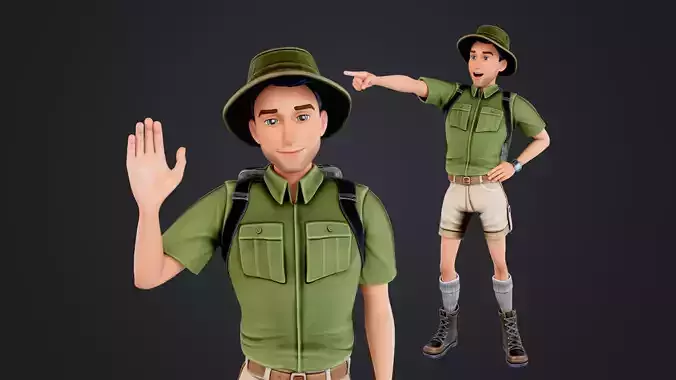 Explorer Cartoon Character Low-poly 3D model