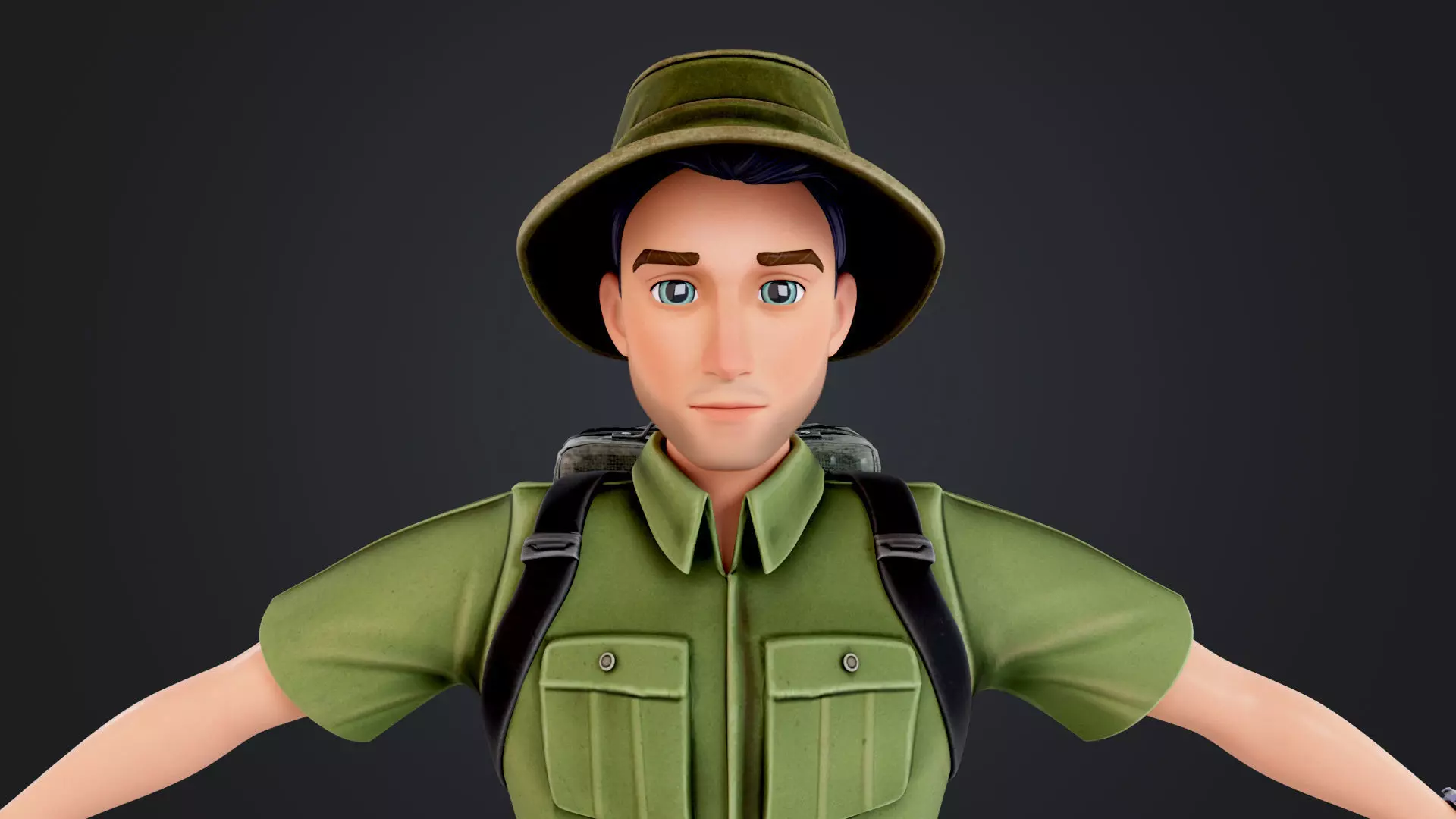 Explorer Cartoon Character Low-poly 3D model_8