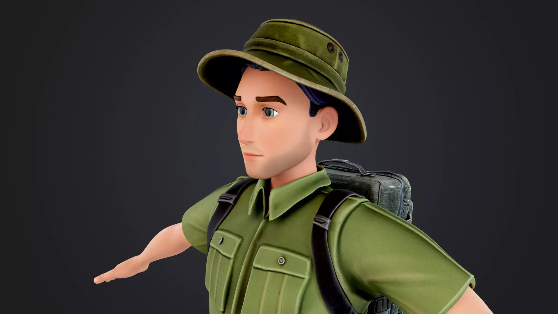 Explorer Cartoon Character Low-poly 3D model_9