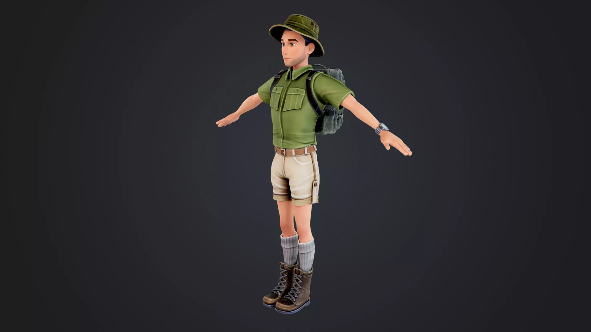 Explorer Cartoon Character Low-poly 3D model_4