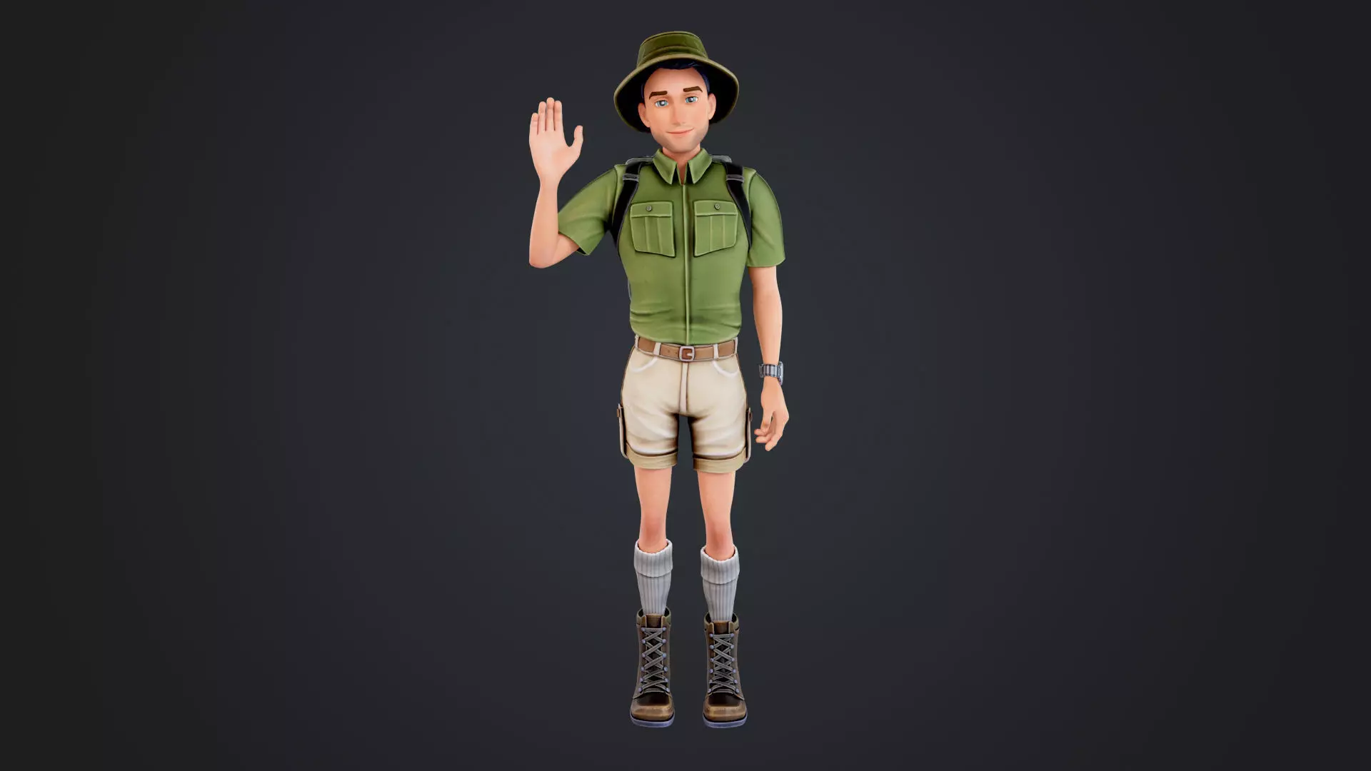 Explorer Cartoon Character Low-poly 3D model_2