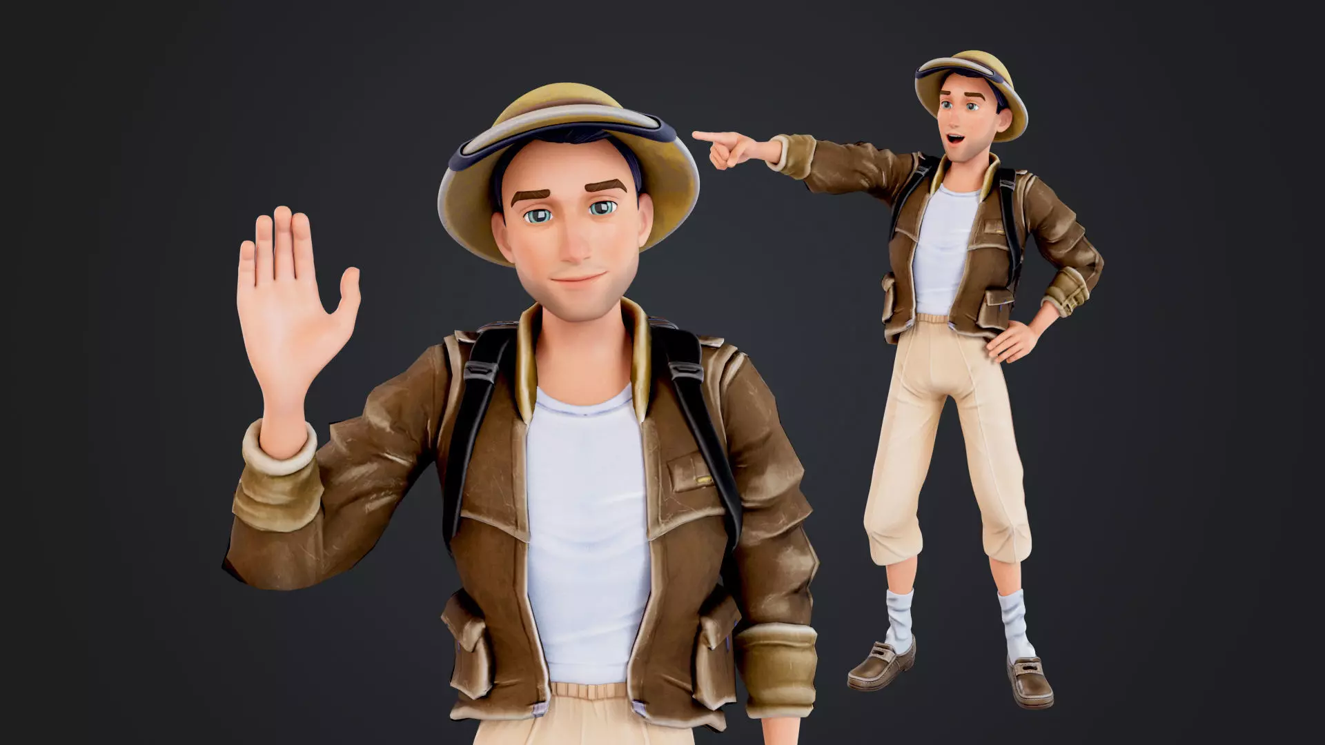 Explorer Cartoon Character Low-poly 3D model_0