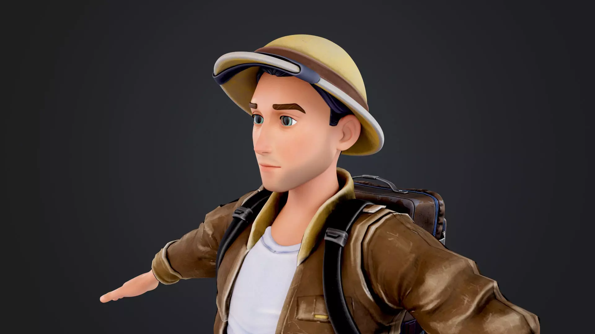 Explorer Cartoon Character Low-poly 3D model_9