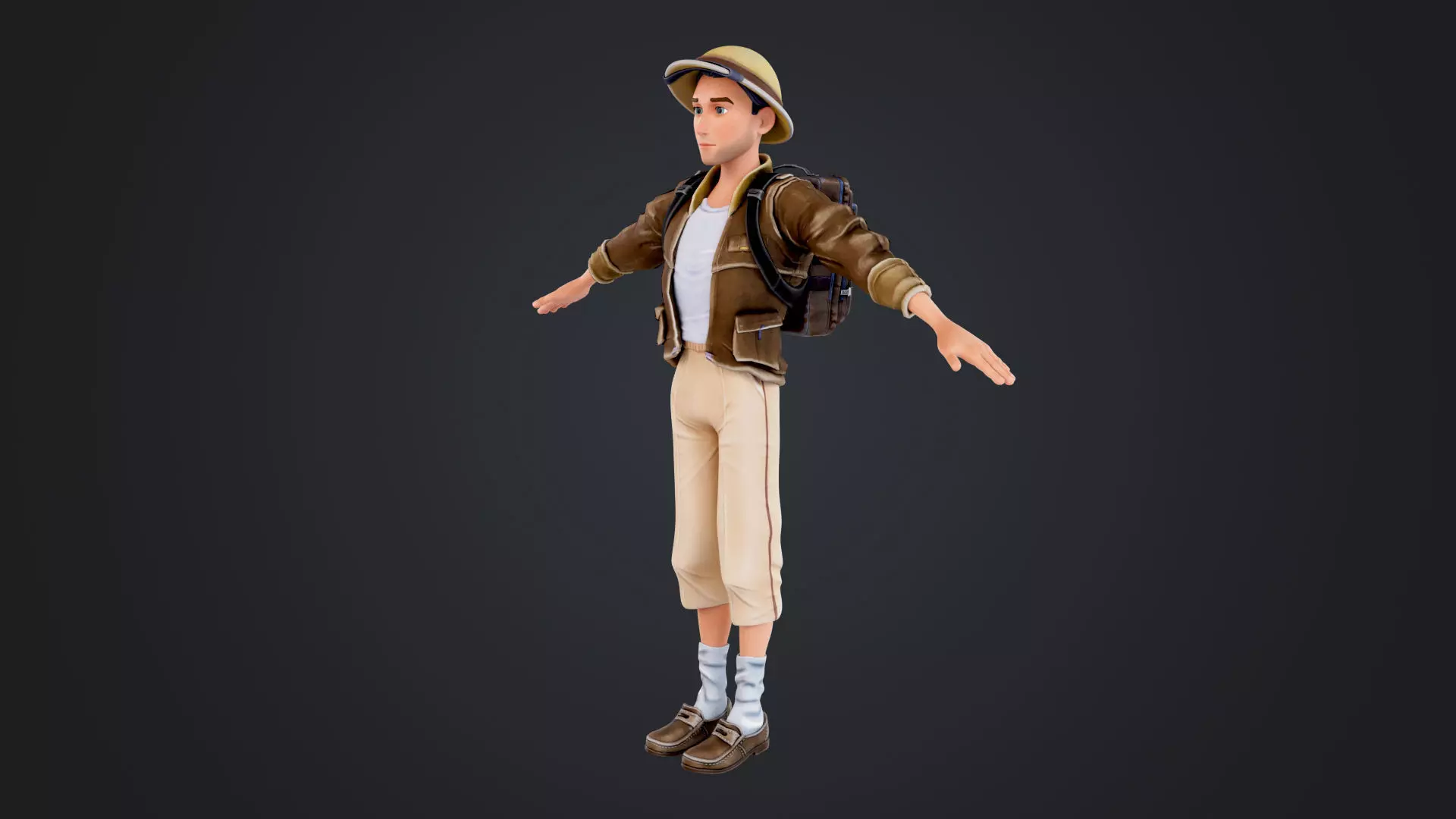Explorer Cartoon Character Low-poly 3D model_4