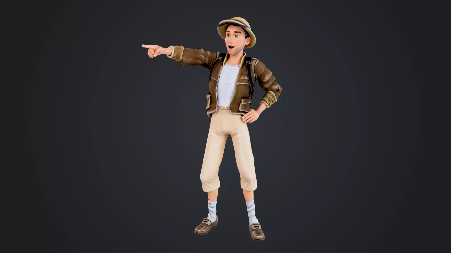 Explorer Cartoon Character Low-poly 3D model_1