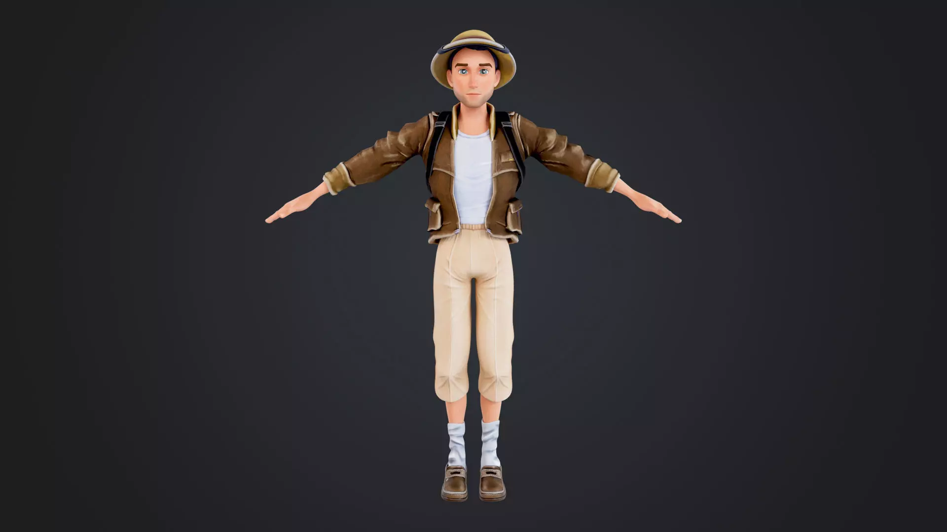Explorer Cartoon Character Low-poly 3D model_3