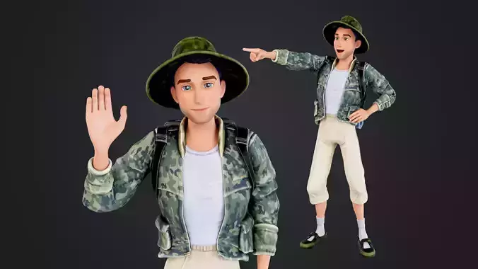 Explorer Cartoon Character Low-poly 3D model