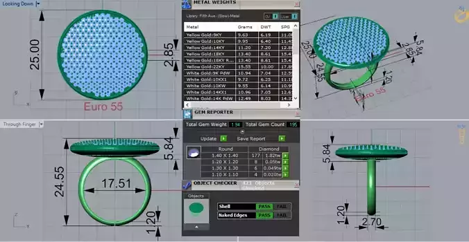 Yellow Gold Diamond 3dm STL Plate Ring Model jr00197