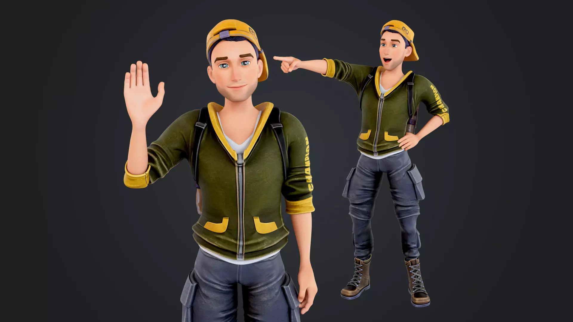 Explorer Cartoon Character Low-poly 3D model_0