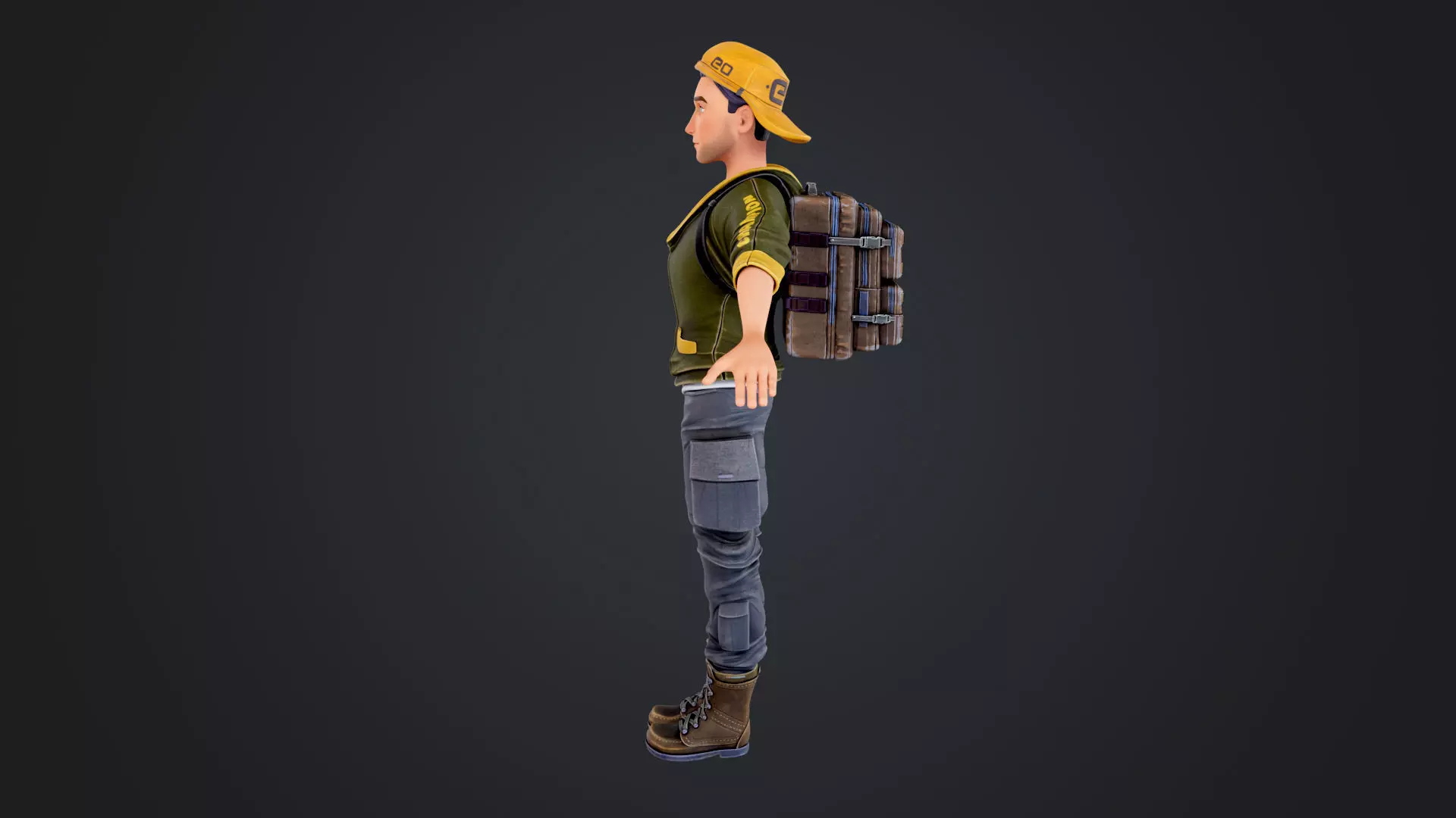 Explorer Cartoon Character Low-poly 3D model_5