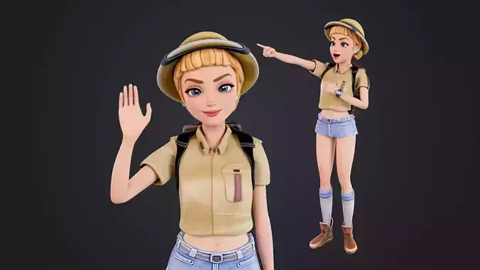 Explorer Cartoon Character Low-poly 3D model