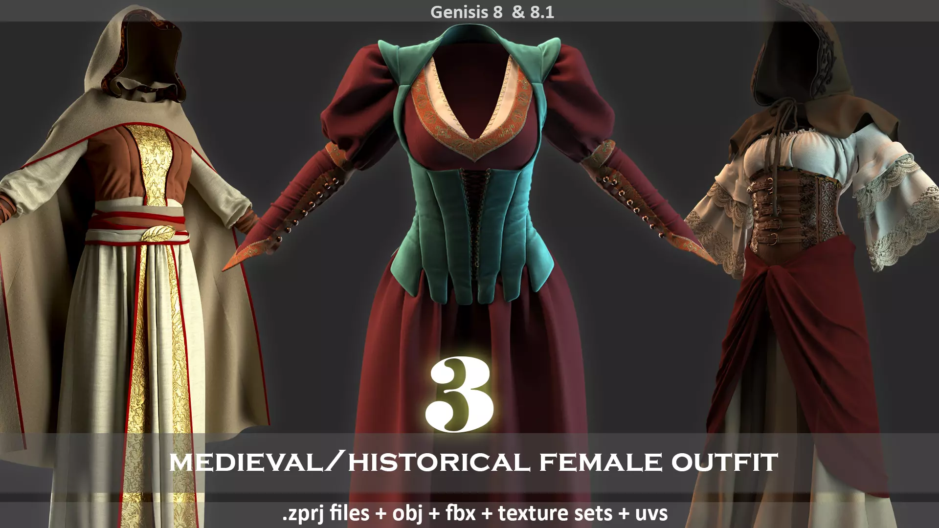 3 Medieval outfits 3D model_0