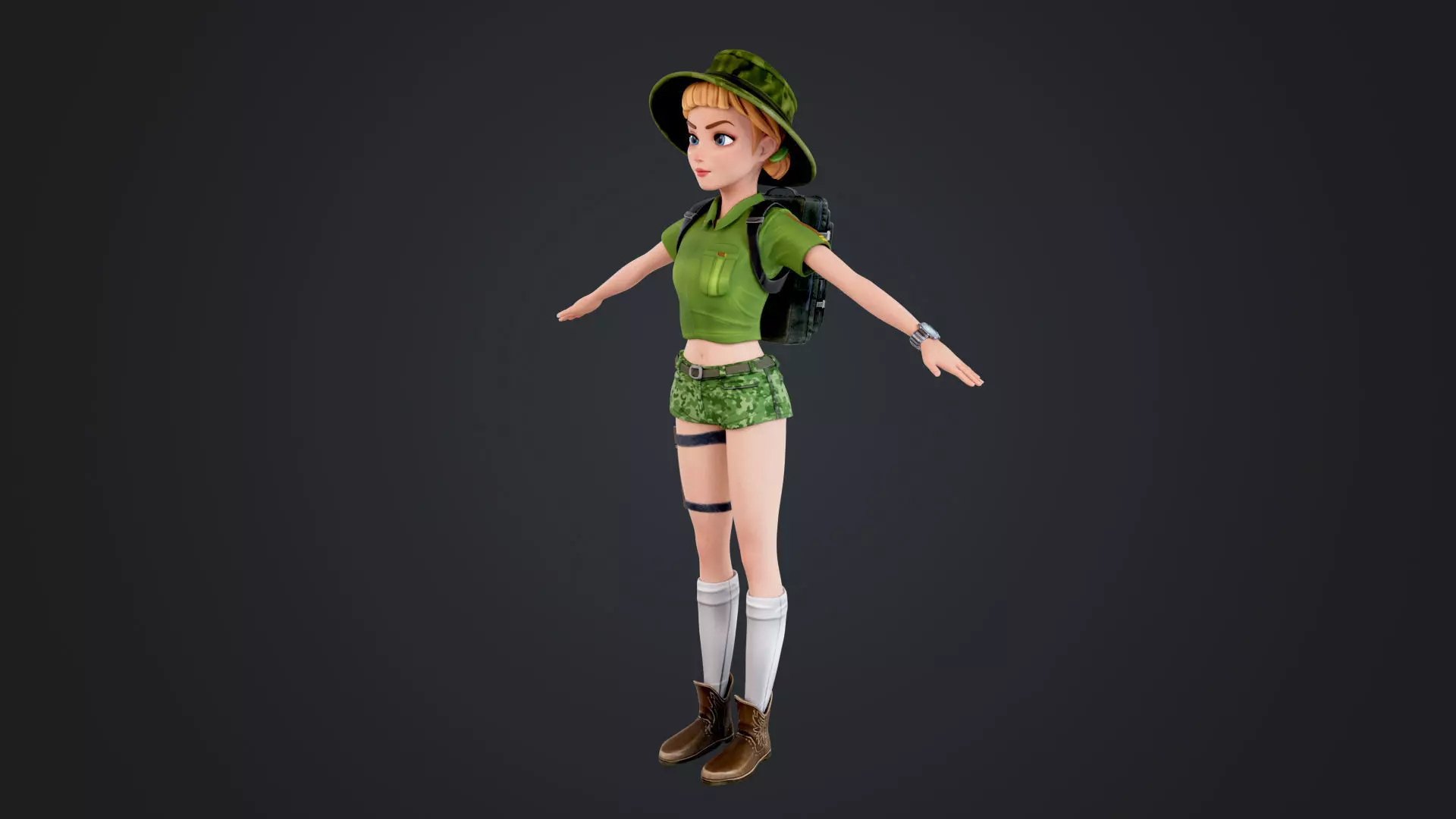 Explorer Cartoon Character Low-poly 3D model_6