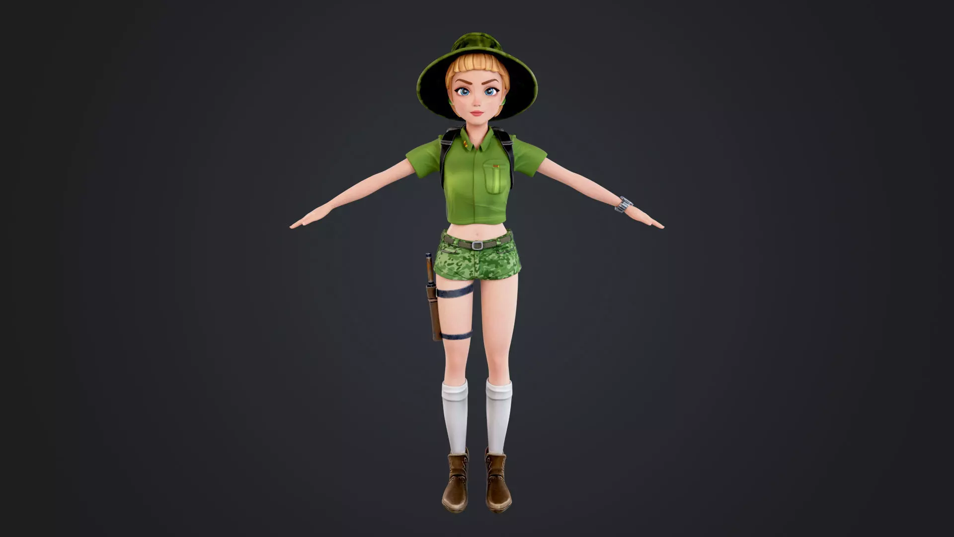 Explorer Cartoon Character Low-poly 3D model_5