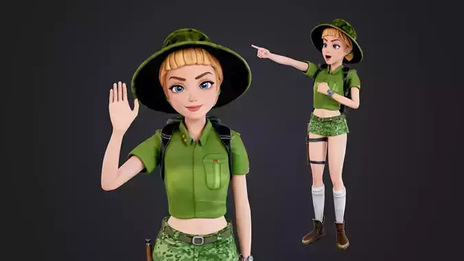 Explorer Cartoon Character Low-poly 3D model