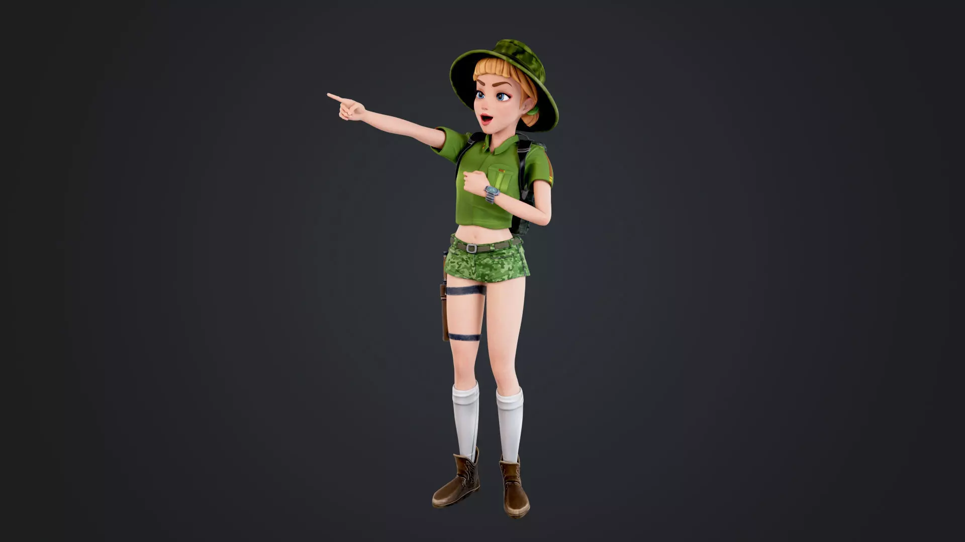 Explorer Cartoon Character Low-poly 3D model_1