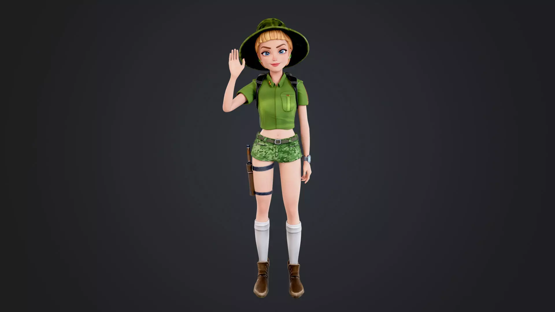 Explorer Cartoon Character Low-poly 3D model_2