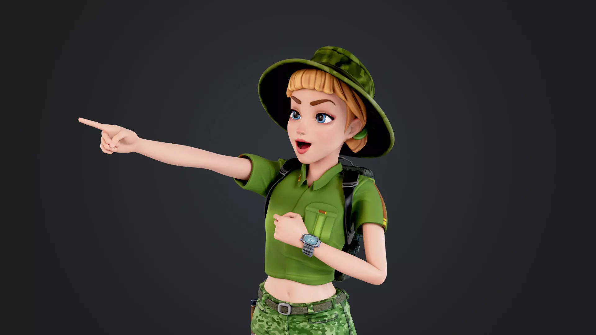 Explorer Cartoon Character Low-poly 3D model_3