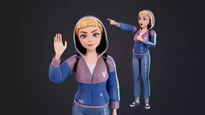 Explorer Cartoon Character Low-poly 3D model