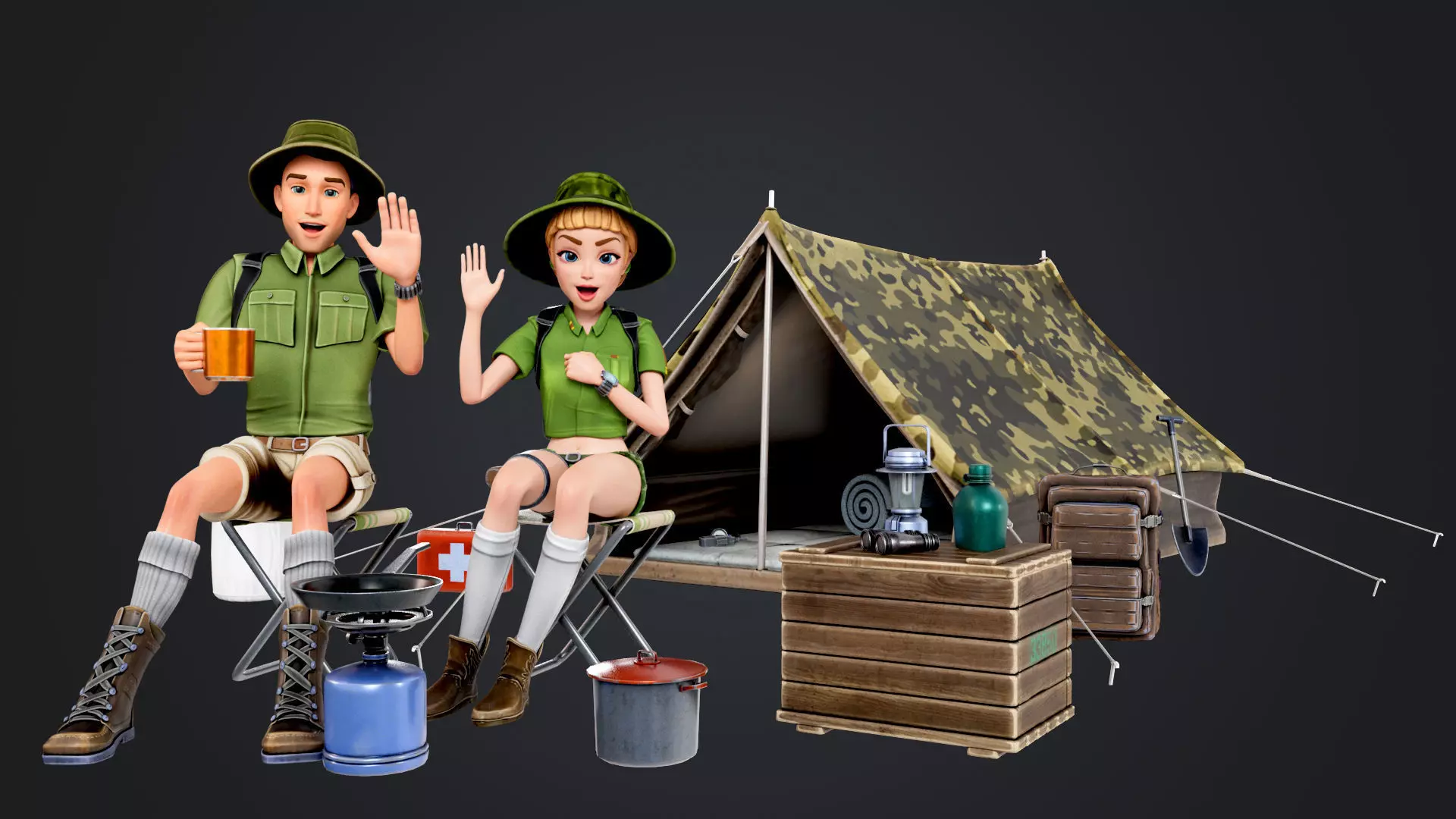 Outdoor Camping Low-poly 3D model_0