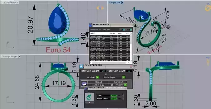 Rose Gold 3dm STL Ring Pink Stone and Diamonds Model jr00198