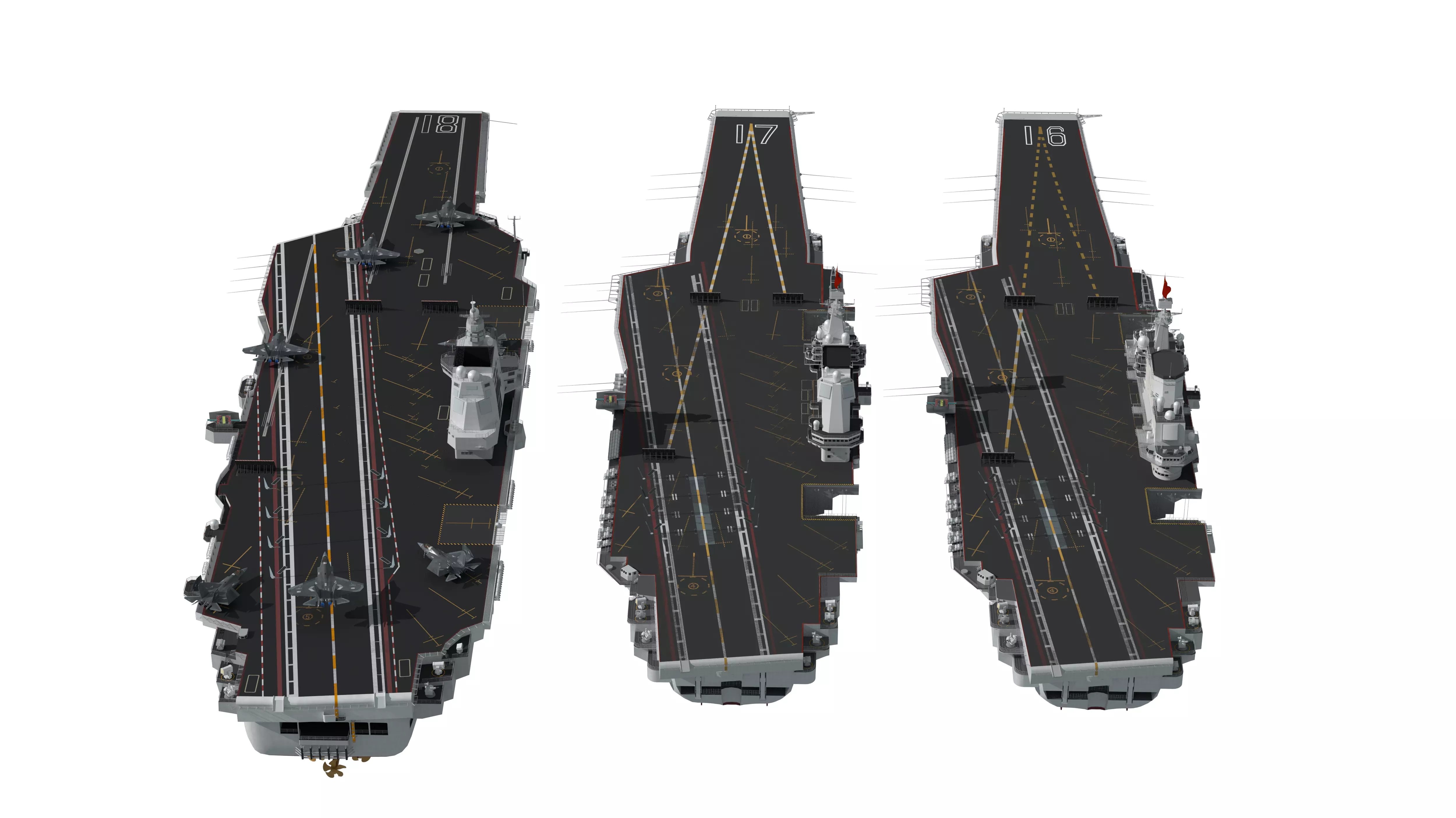 Chinese aircraft carriers CV16 CV17 CV18 with carrier-based 3D model_4