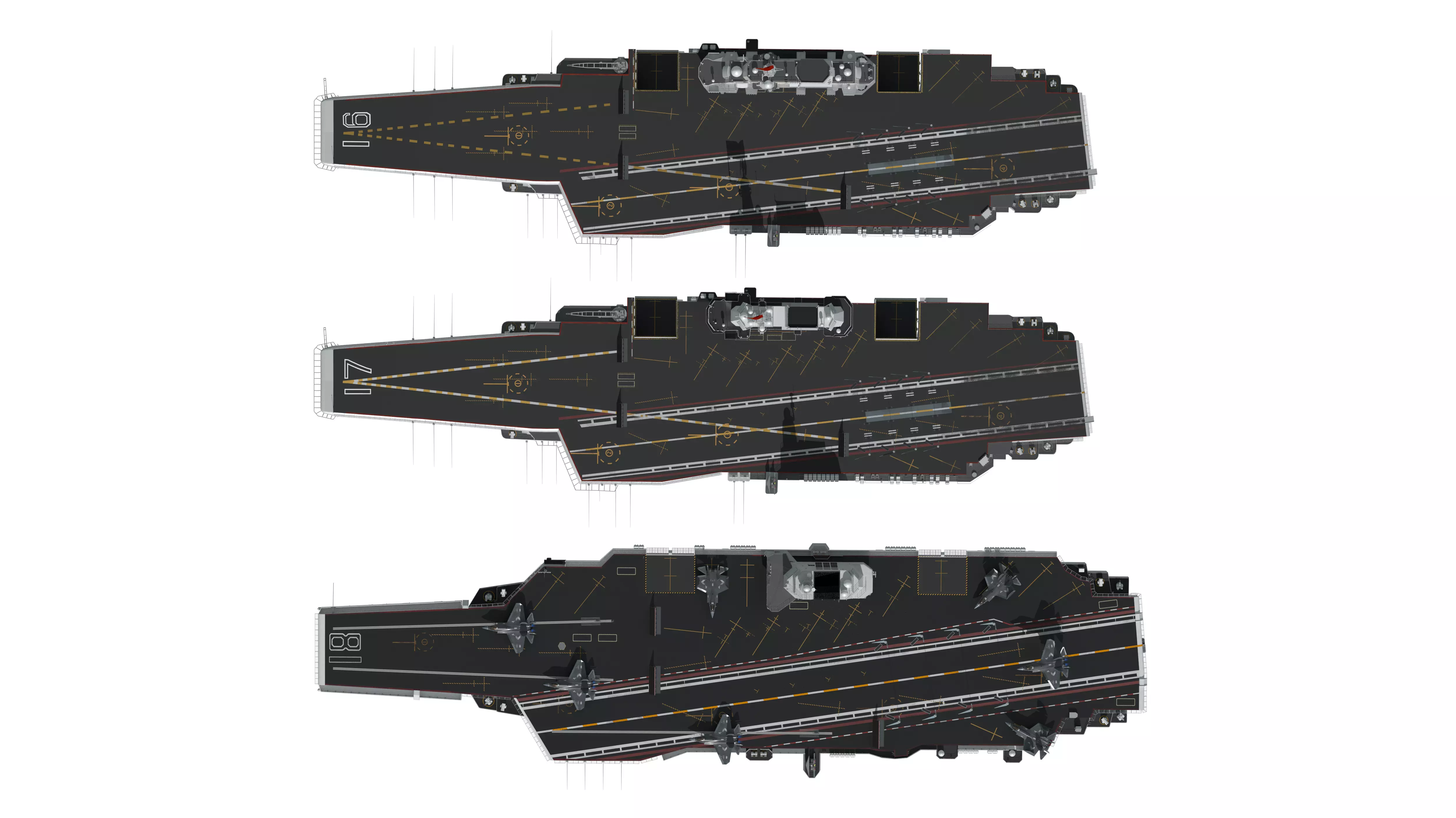 Chinese aircraft carriers CV16 CV17 CV18 with carrier-based 3D model_3