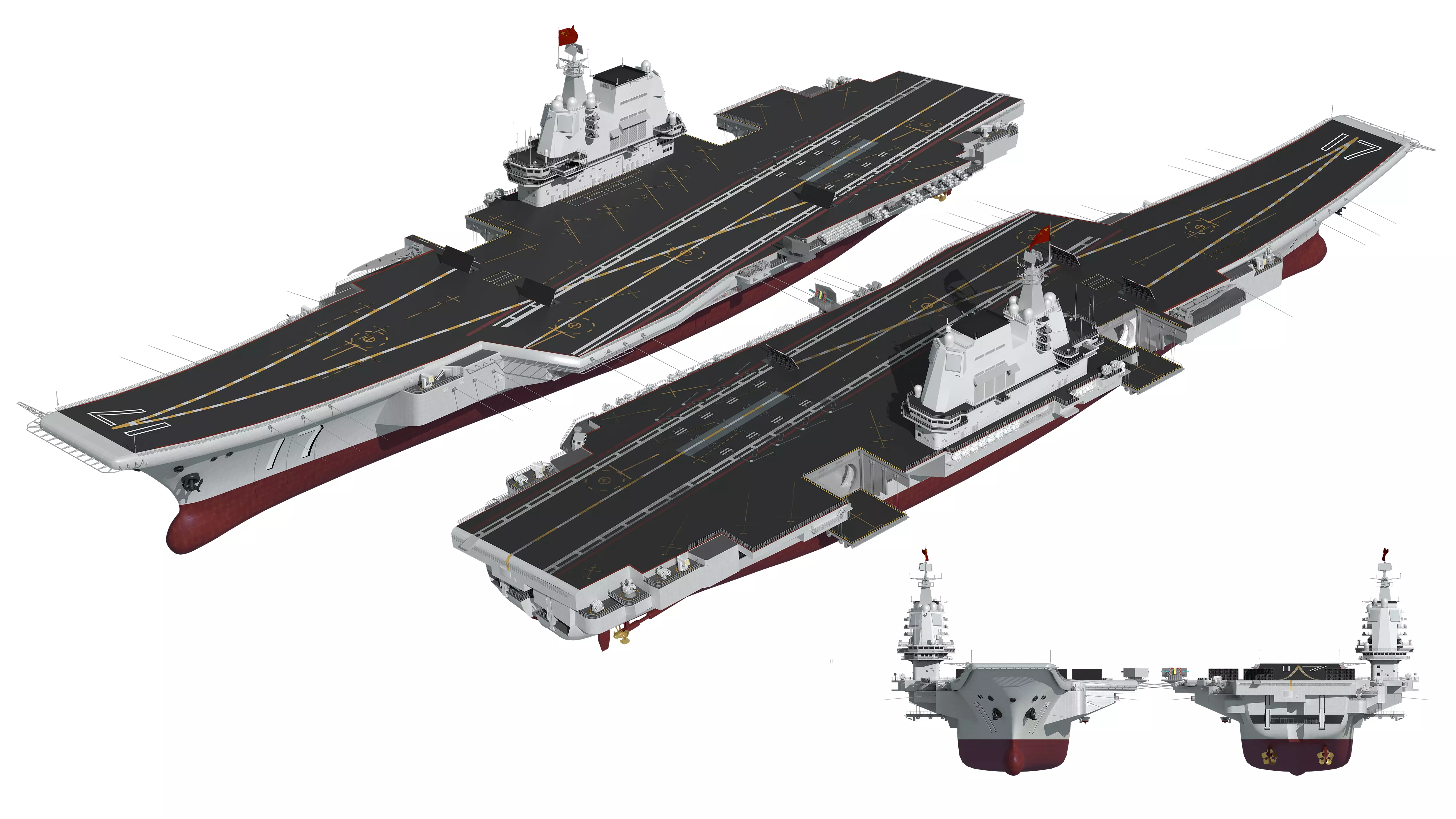Chinese aircraft carriers CV16 CV17 CV18 with carrier-based 3D model_50