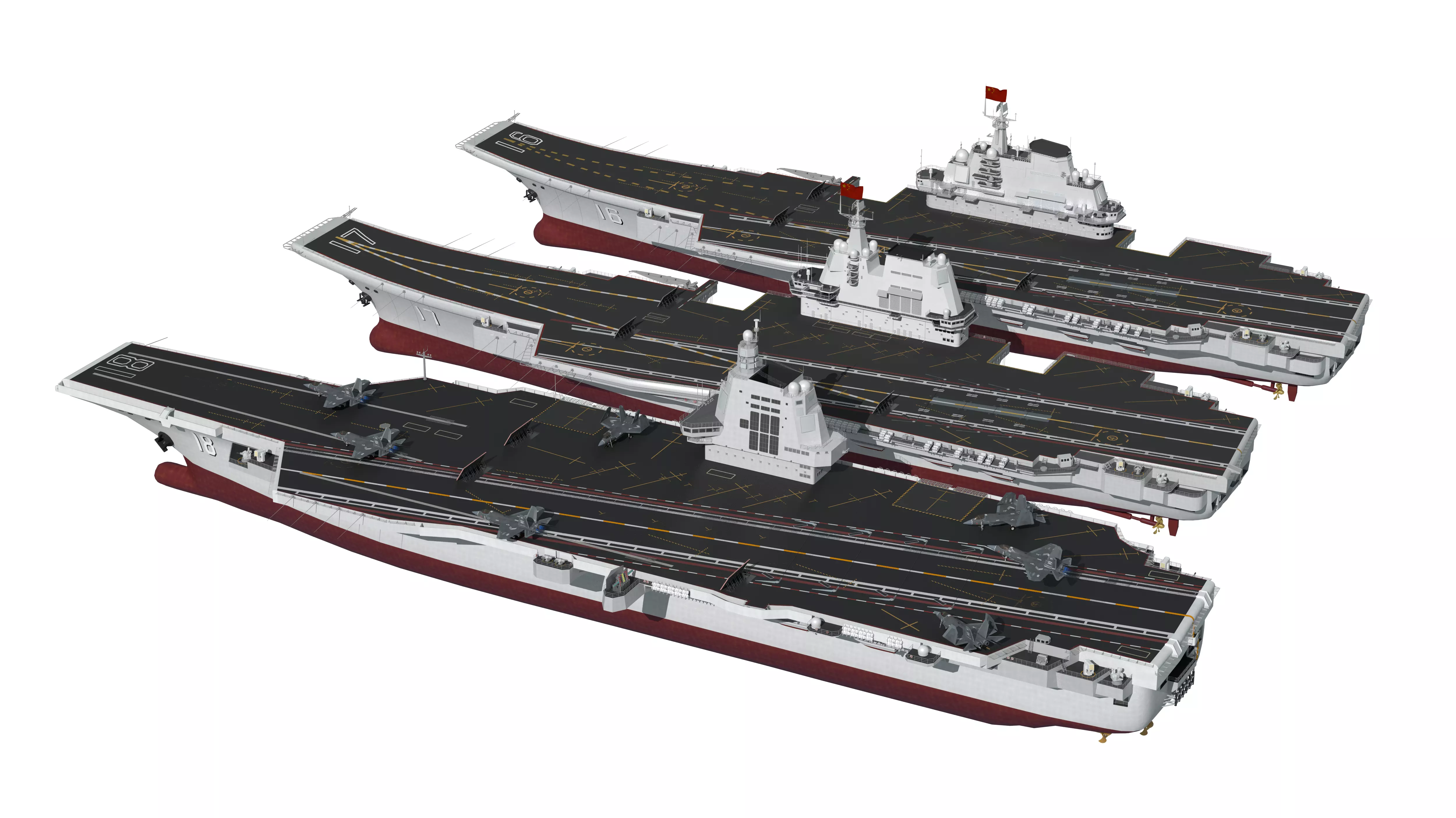 Chinese aircraft carriers CV16 CV17 CV18 with carrier-based 3D model_2