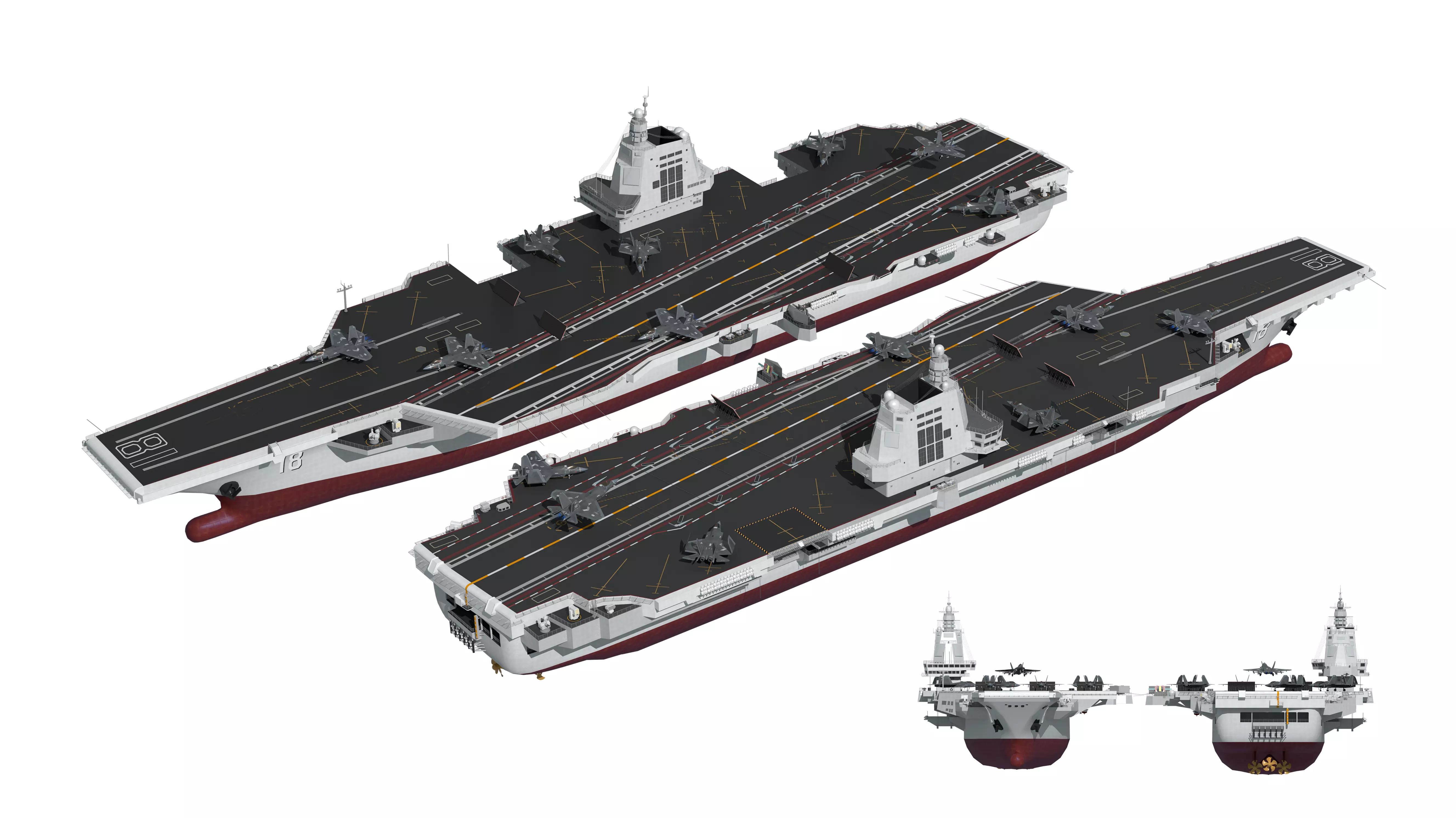 Chinese aircraft carriers CV16 CV17 CV18 with carrier-based 3D model_8