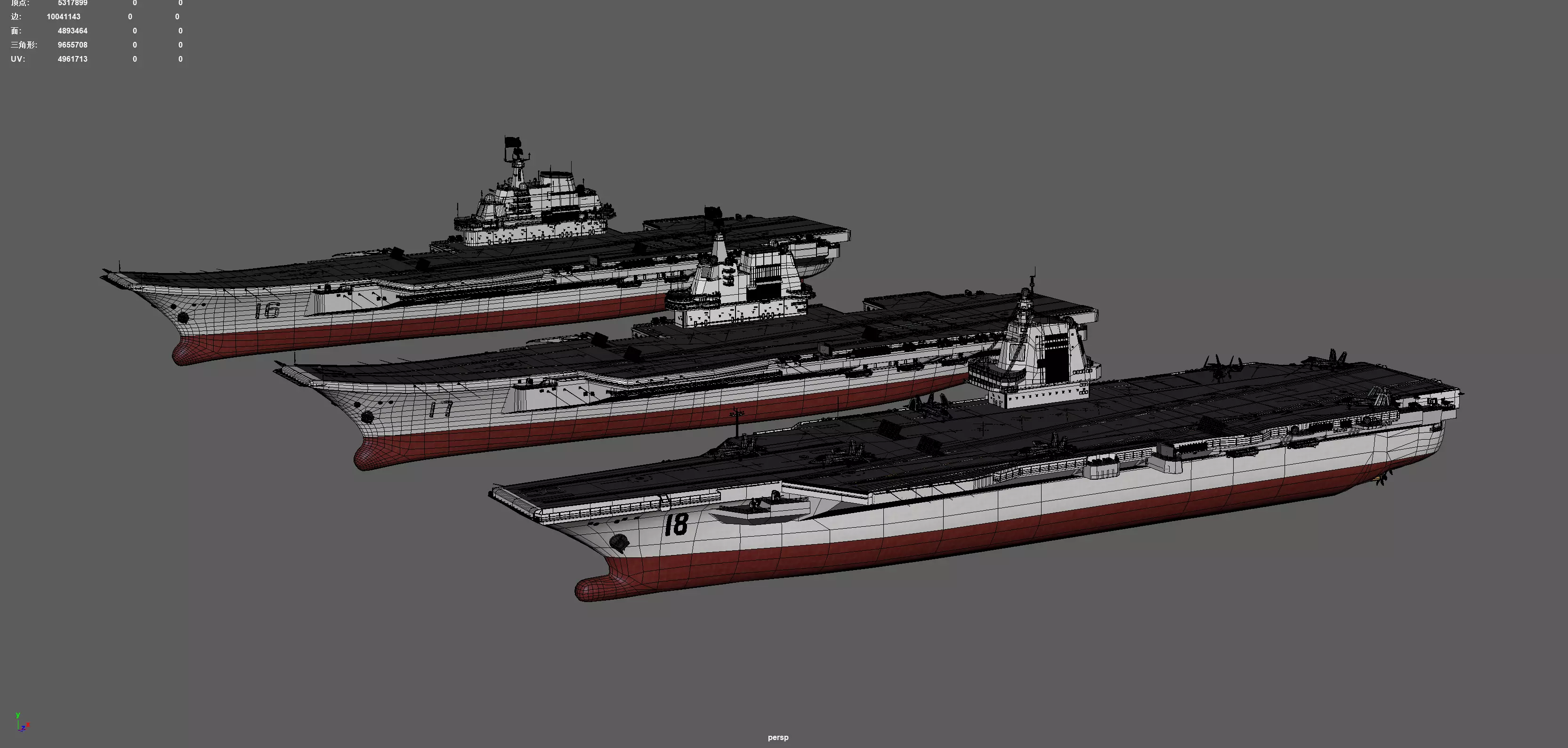 Chinese aircraft carriers CV16 CV17 CV18 with carrier-based 3D model_7
