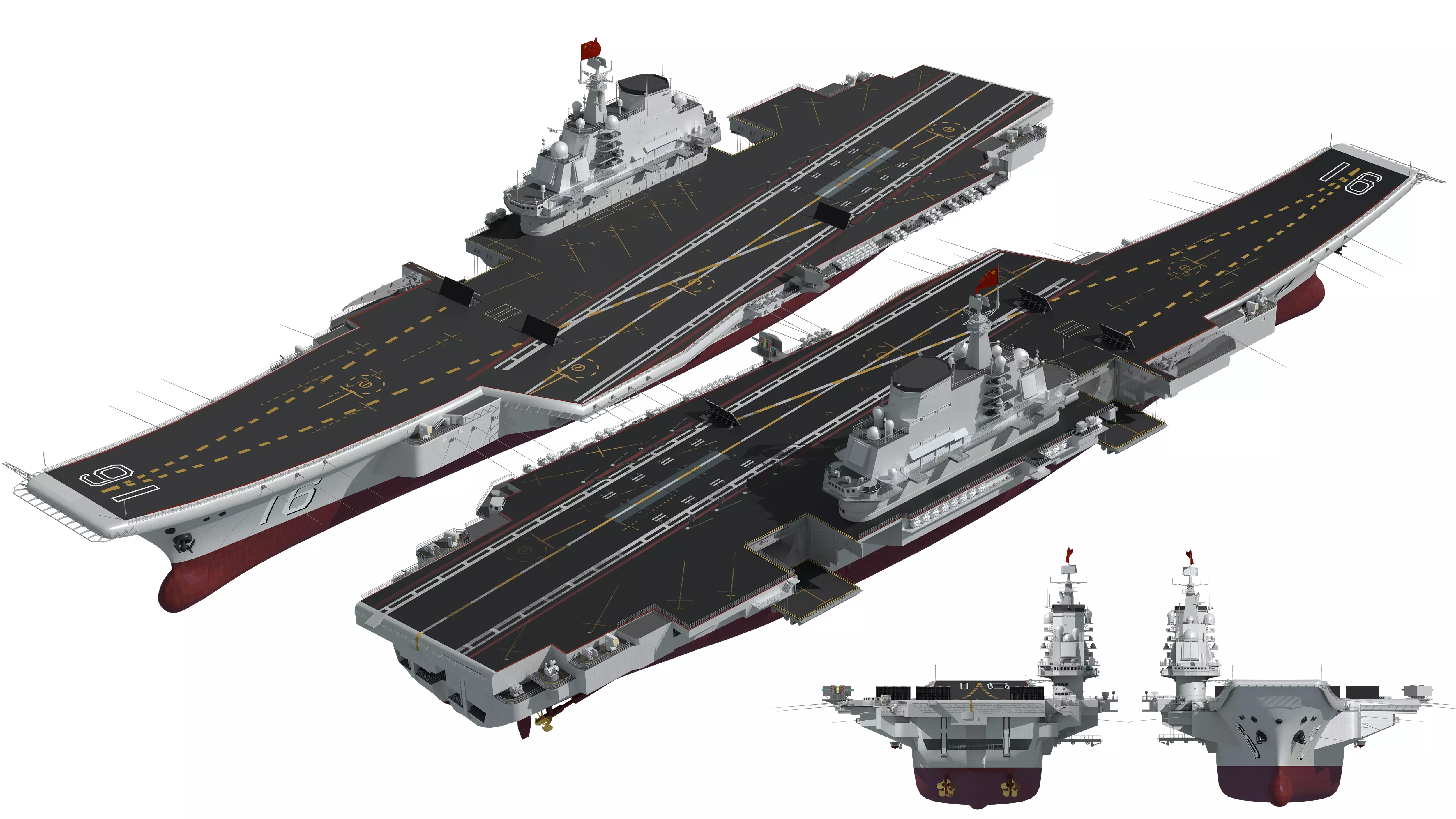 Chinese aircraft carriers CV16 CV17 CV18 with carrier-based 3D model_33