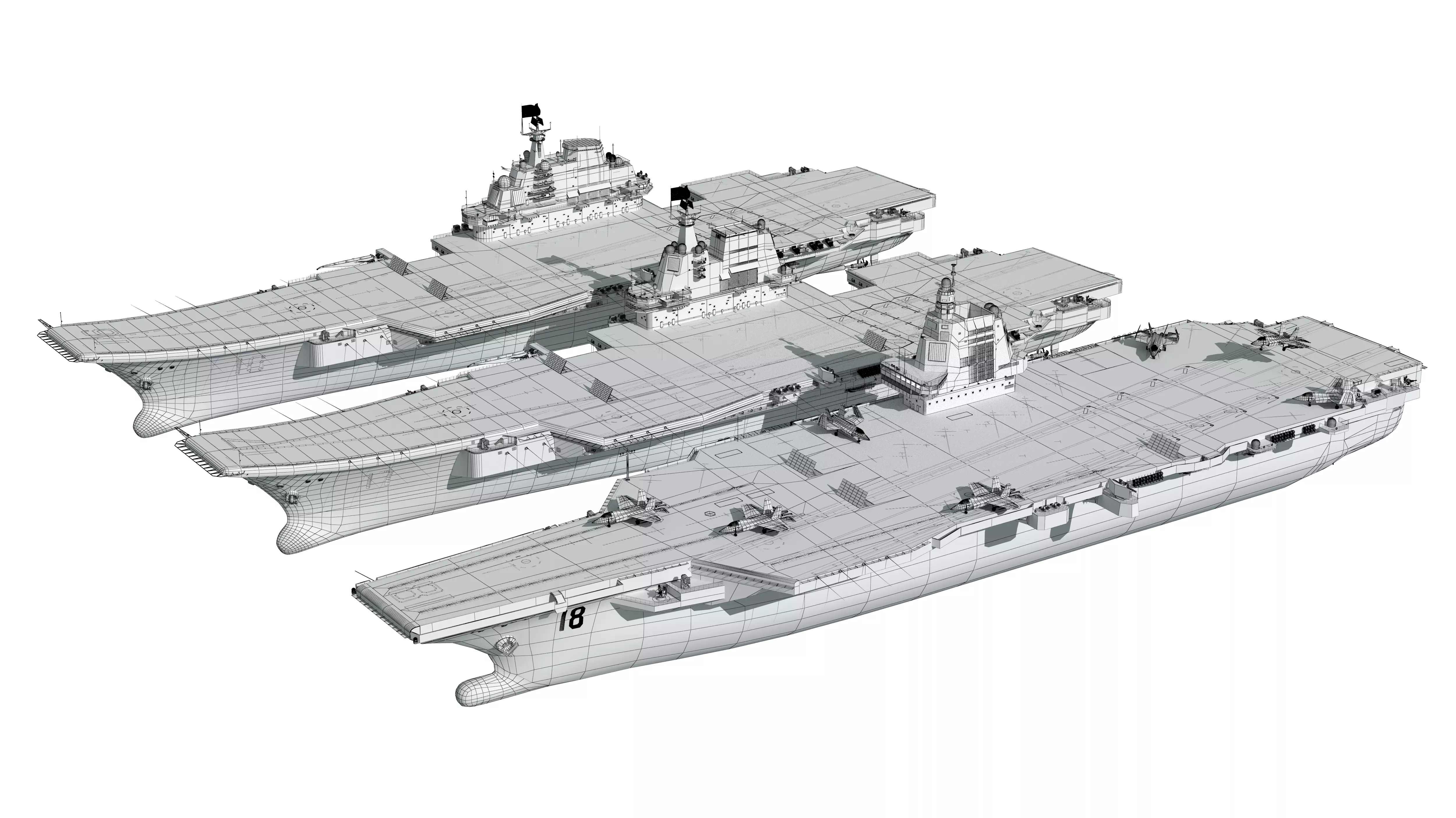 Chinese aircraft carriers CV16 CV17 CV18 with carrier-based 3D model_5
