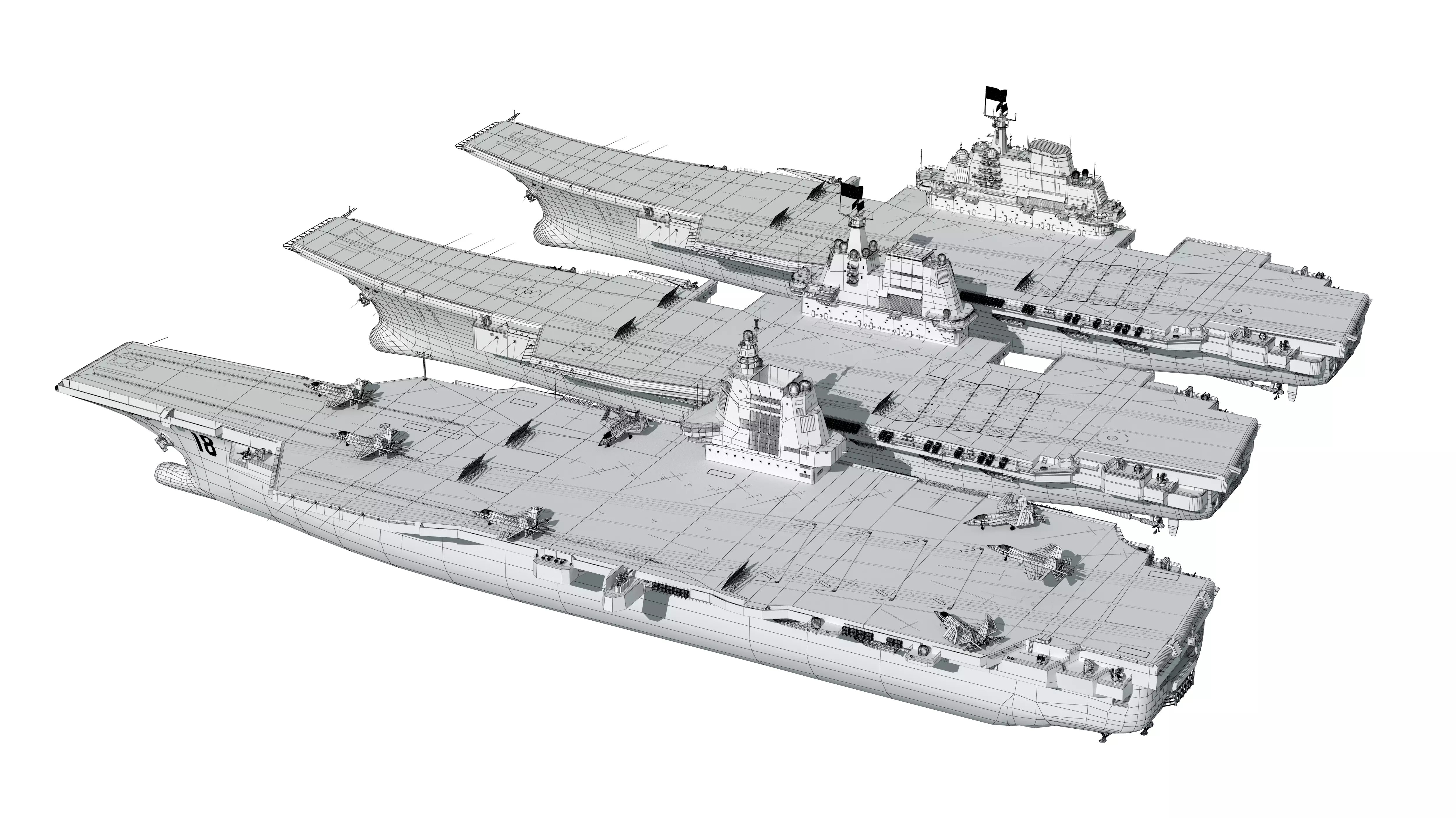 Chinese aircraft carriers CV16 CV17 CV18 with carrier-based 3D model_41