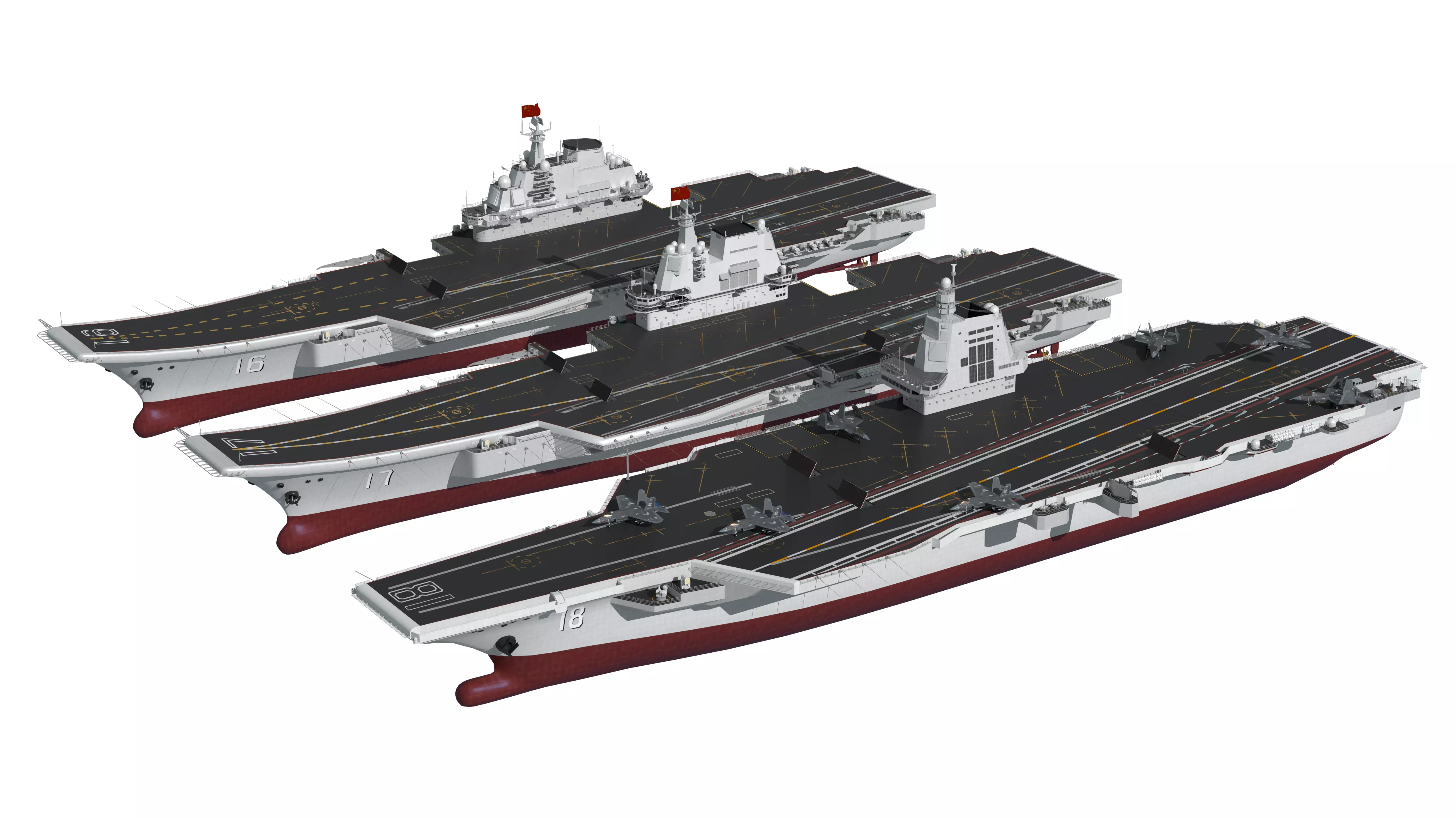Chinese aircraft carriers CV16 CV17 CV18 with carrier-based 3D model_0