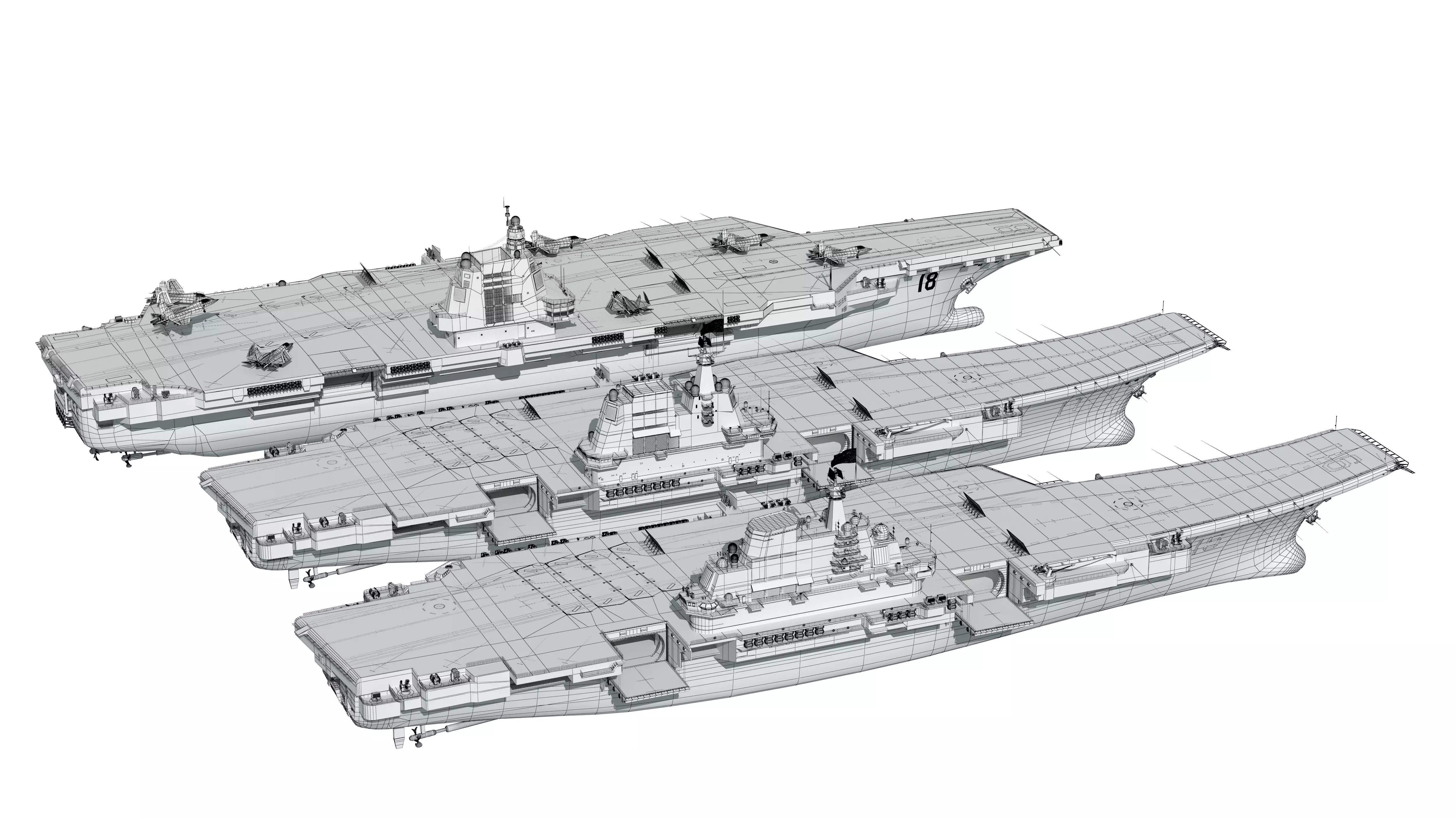 Chinese aircraft carriers CV16 CV17 CV18 with carrier-based 3D model_43