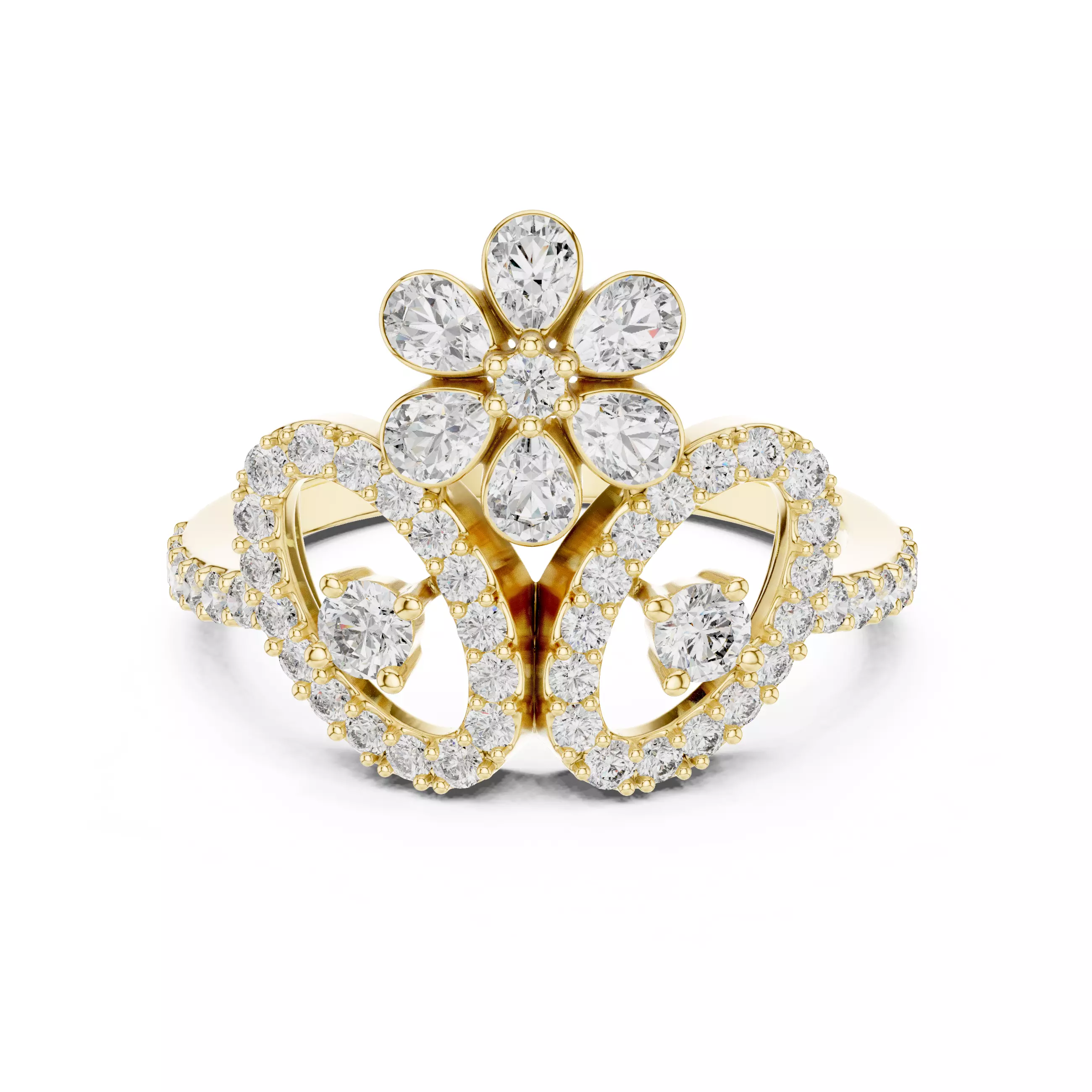 Pear And Round Diamond Engagement Wedding Ring 3DM STL Video 3D print model_1