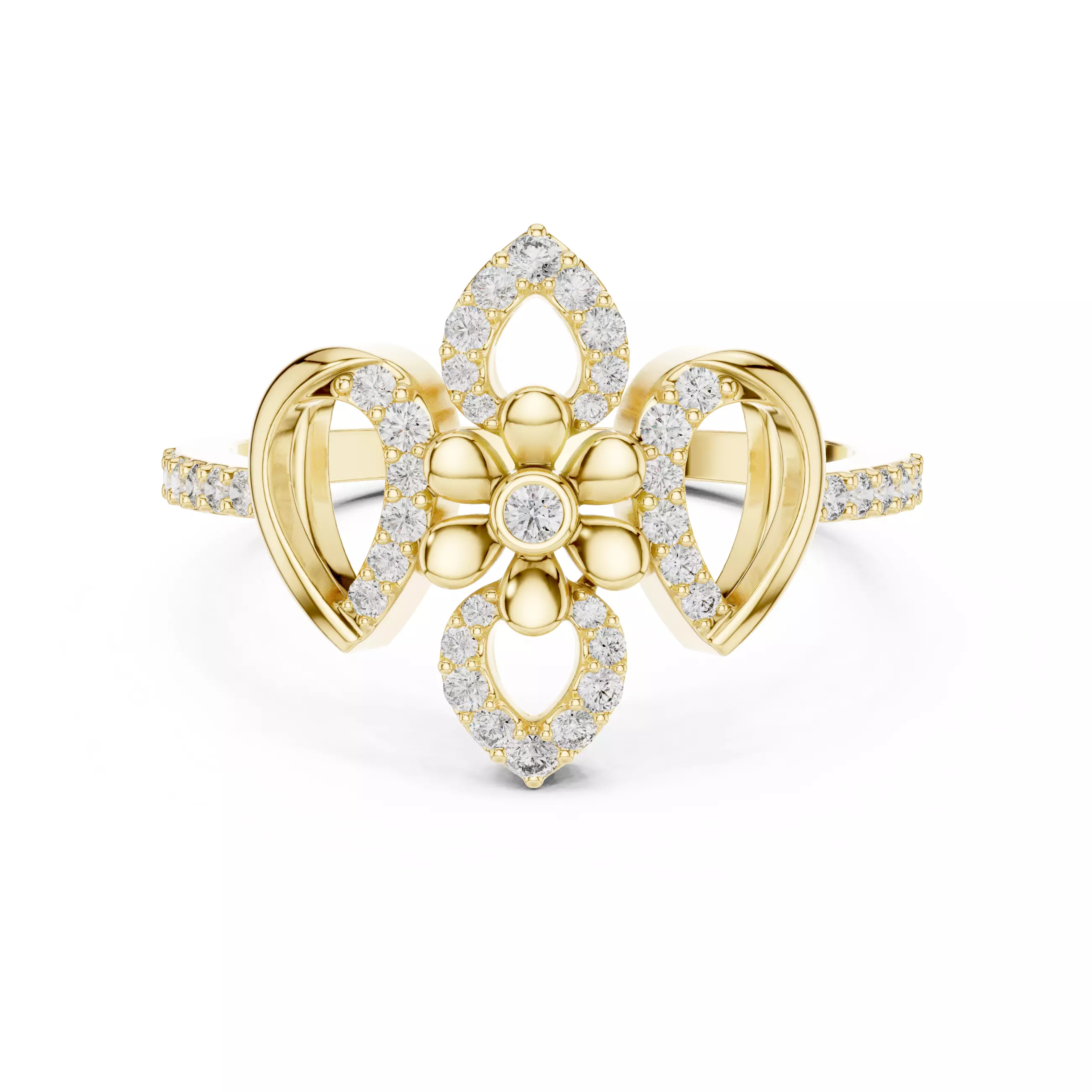 Round Cut Diamond Floral Engagement Wedding Ring 3DM STL Video 3D print model_1