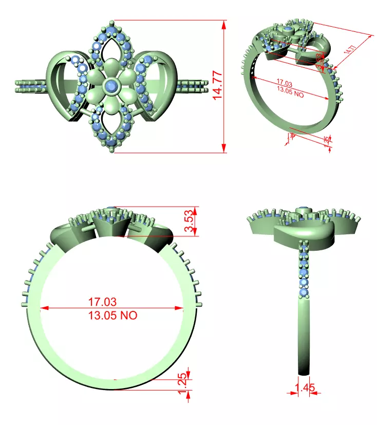 Round Cut Diamond Floral Engagement Wedding Ring 3DM STL Video 3D print model_12
