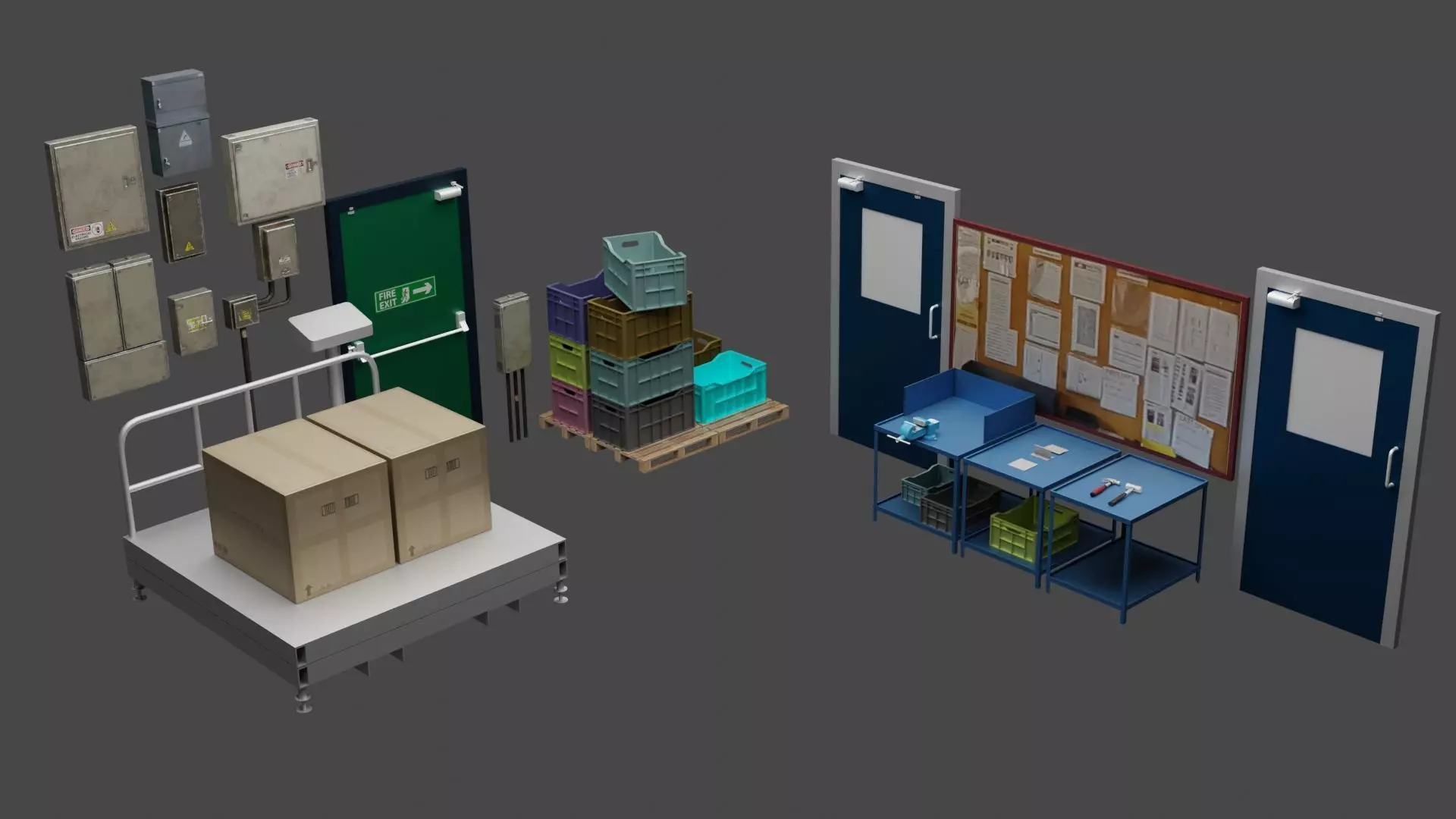 Industrial Warehouse Low Poly 3d Model Optimized for Games  Low-poly 3D model_0