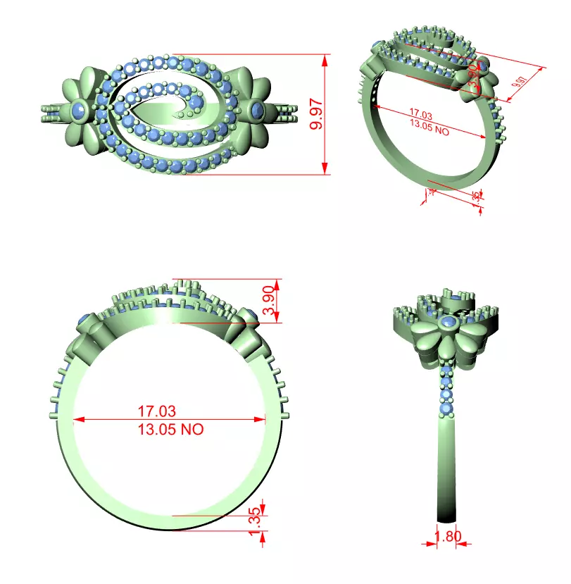Round Cut Diamond Floral Engagement Wedding Ring 3DM STL Video 3D print model_12