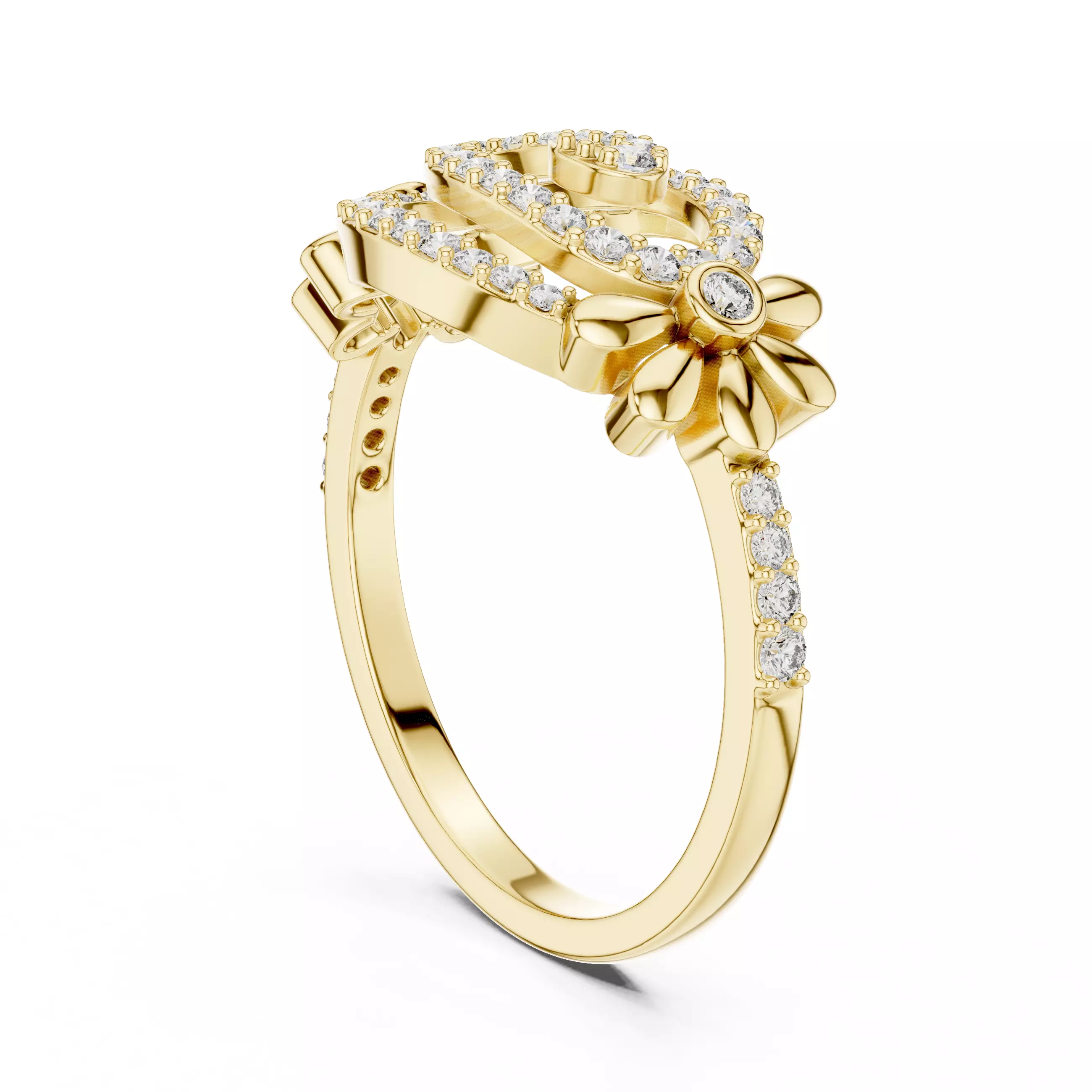 Round Cut Diamond Floral Engagement Wedding Ring 3DM STL Video 3D print model_6