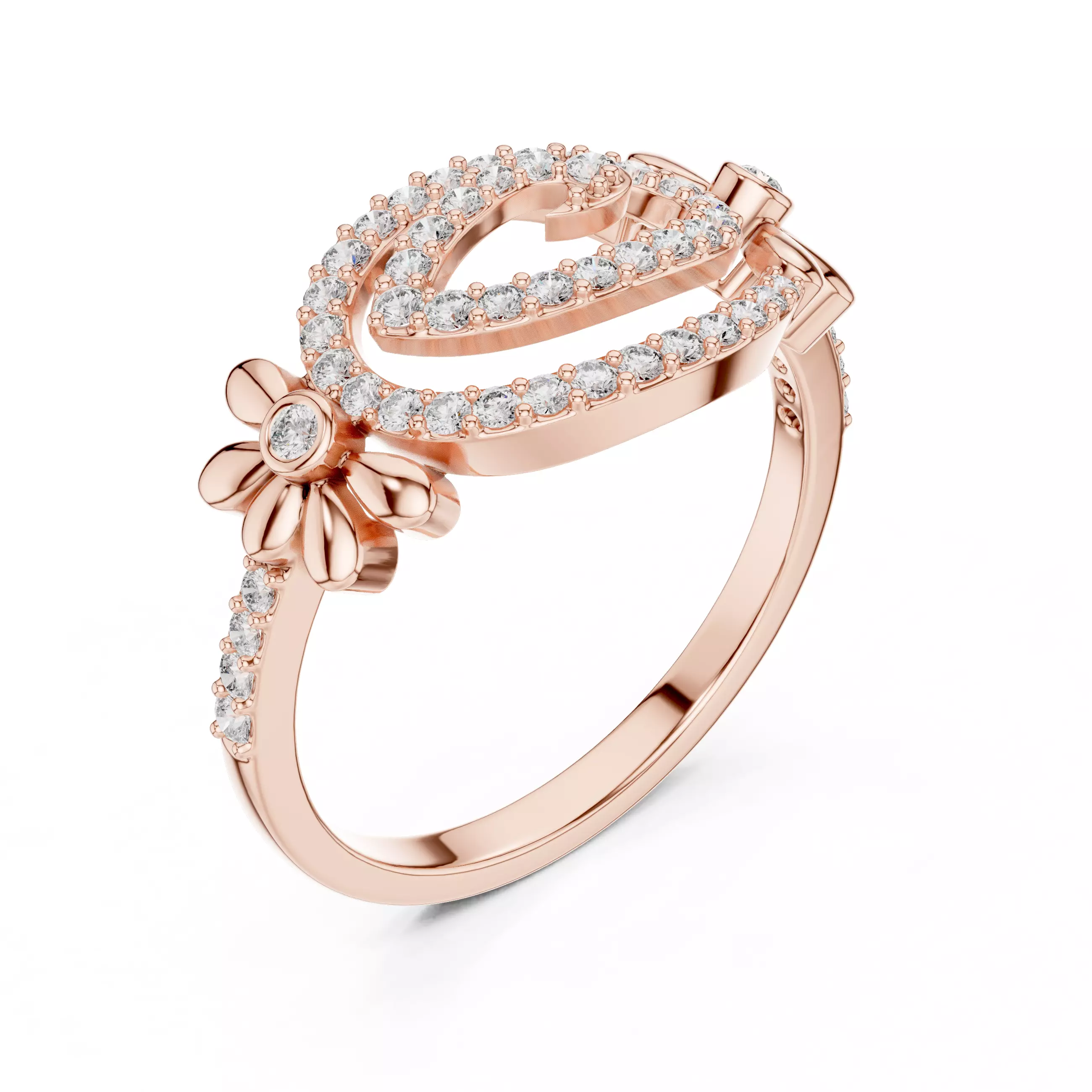Round Cut Diamond Floral Engagement Wedding Ring 3DM STL Video 3D print model_4