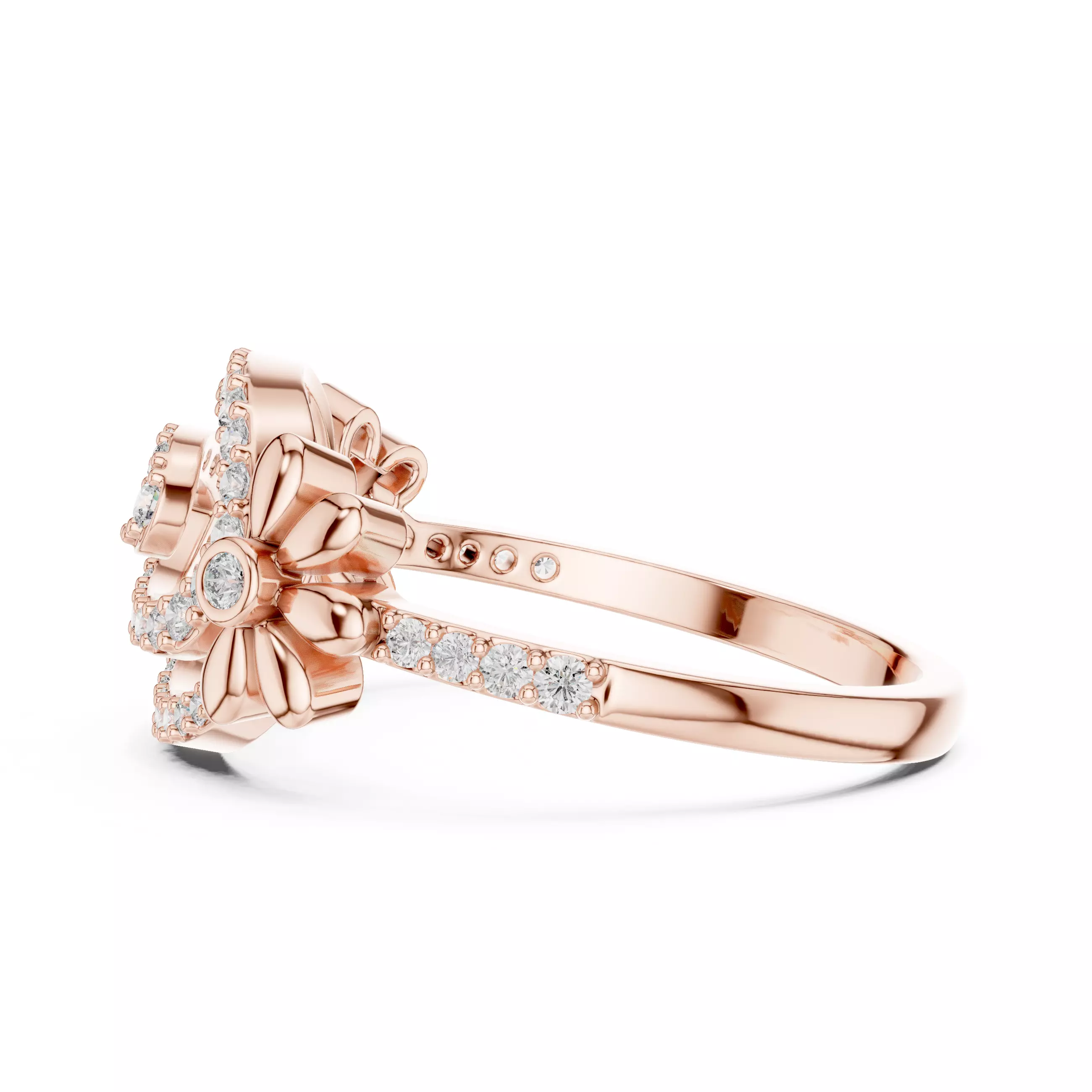 Round Cut Diamond Floral Engagement Wedding Ring 3DM STL Video 3D print model_5