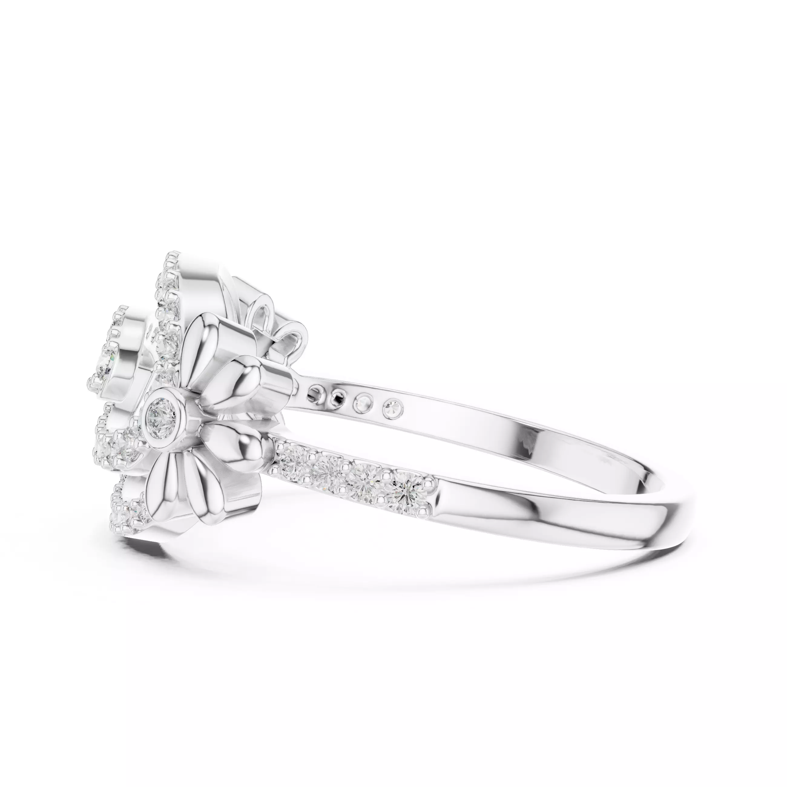 Round Cut Diamond Floral Engagement Wedding Ring 3DM STL Video 3D print model_11